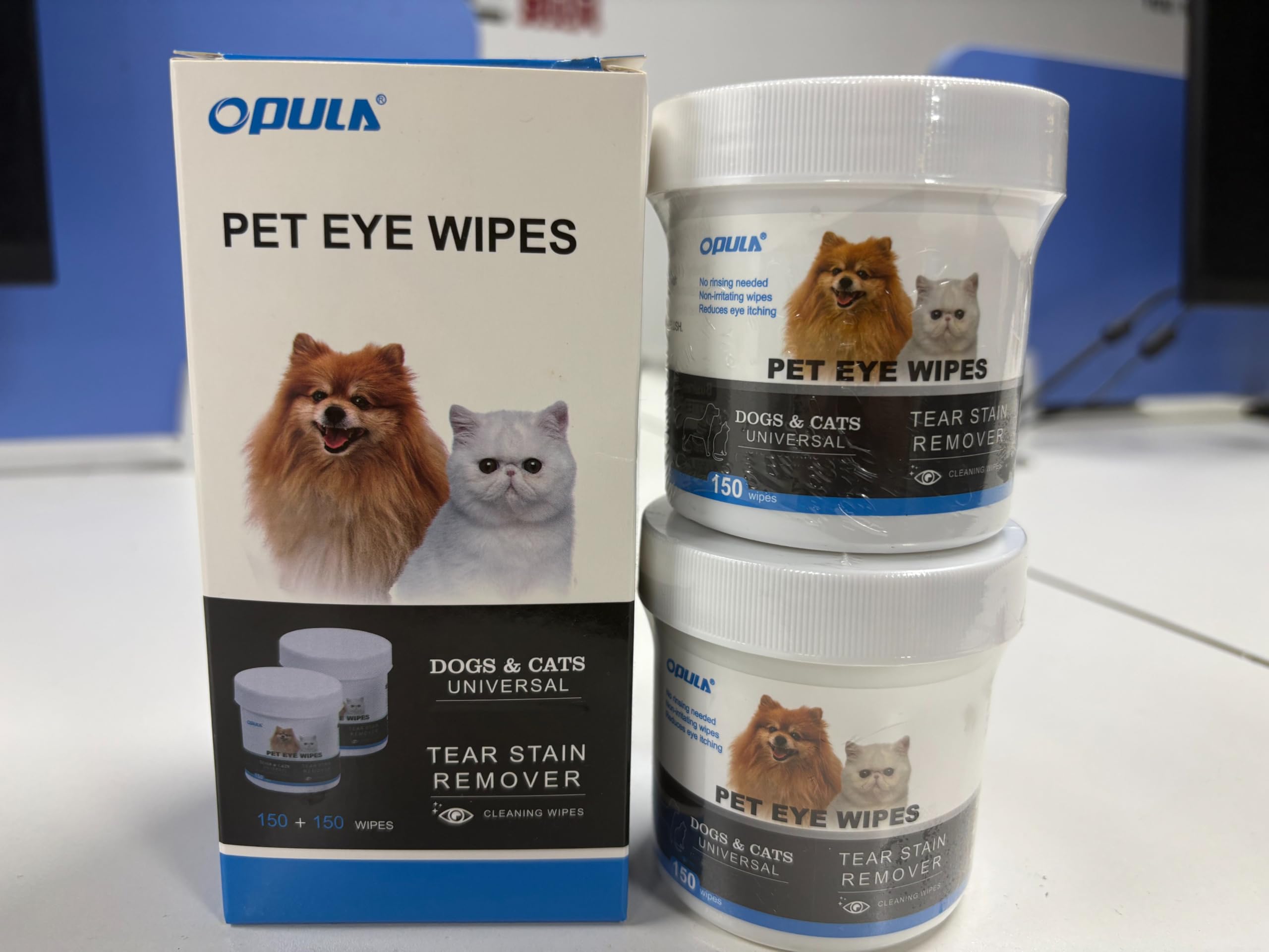 OPULA Dog Eye Wipes,Cat Dog Eye Cleaner,Pet Tear Stain Remover Wipes,300 Count Dog Eye Cleaning Wipes,Eye Cleaner Pads, Unscented Gentle Pet Tear Wipe