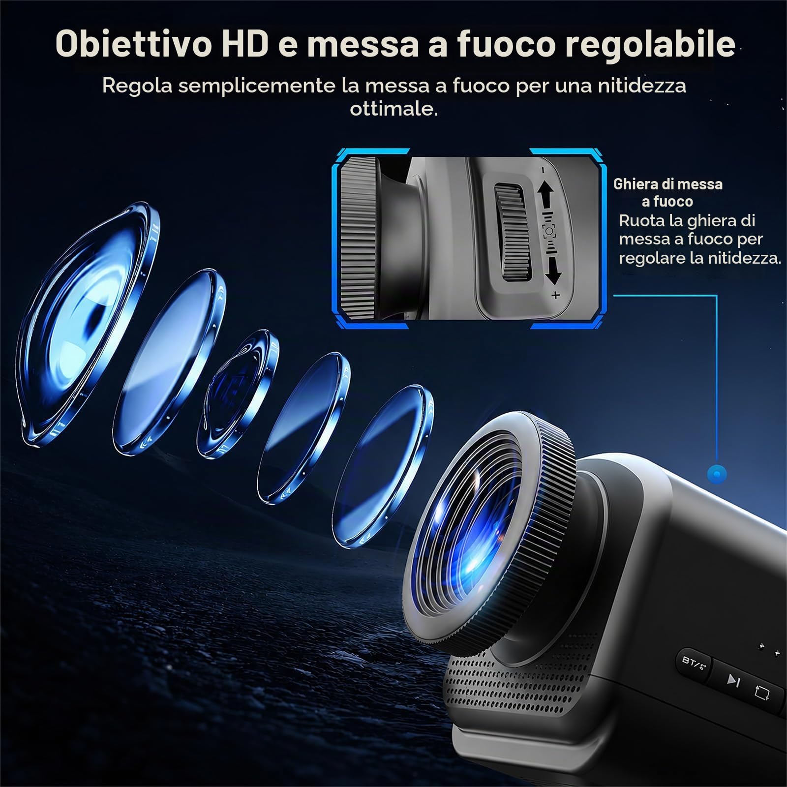 PRANITE Proiettore 3D Nordlicht 60 temi HD Galaxy Proiettore con altoparlante Bluetooth, timer remoto, luce notturna camera da letto, festa, bambini, compleanno adulto | Scene dinamiche: cielo stellato, oceano, feste, ecc., telecomando e timer.