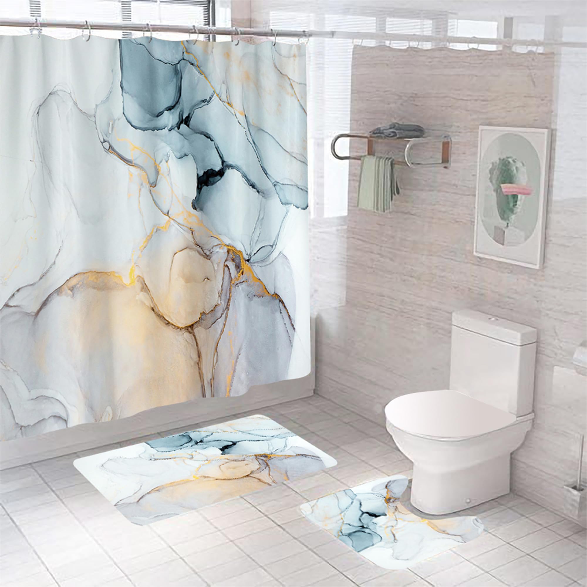 The Better Home 7 Feet Shower Curtain & 2 Pcs Bathmat I Anti Slip I Quick Dry I Waterproof I Easy-Slide Curtains I Bath Decor I Multicolour