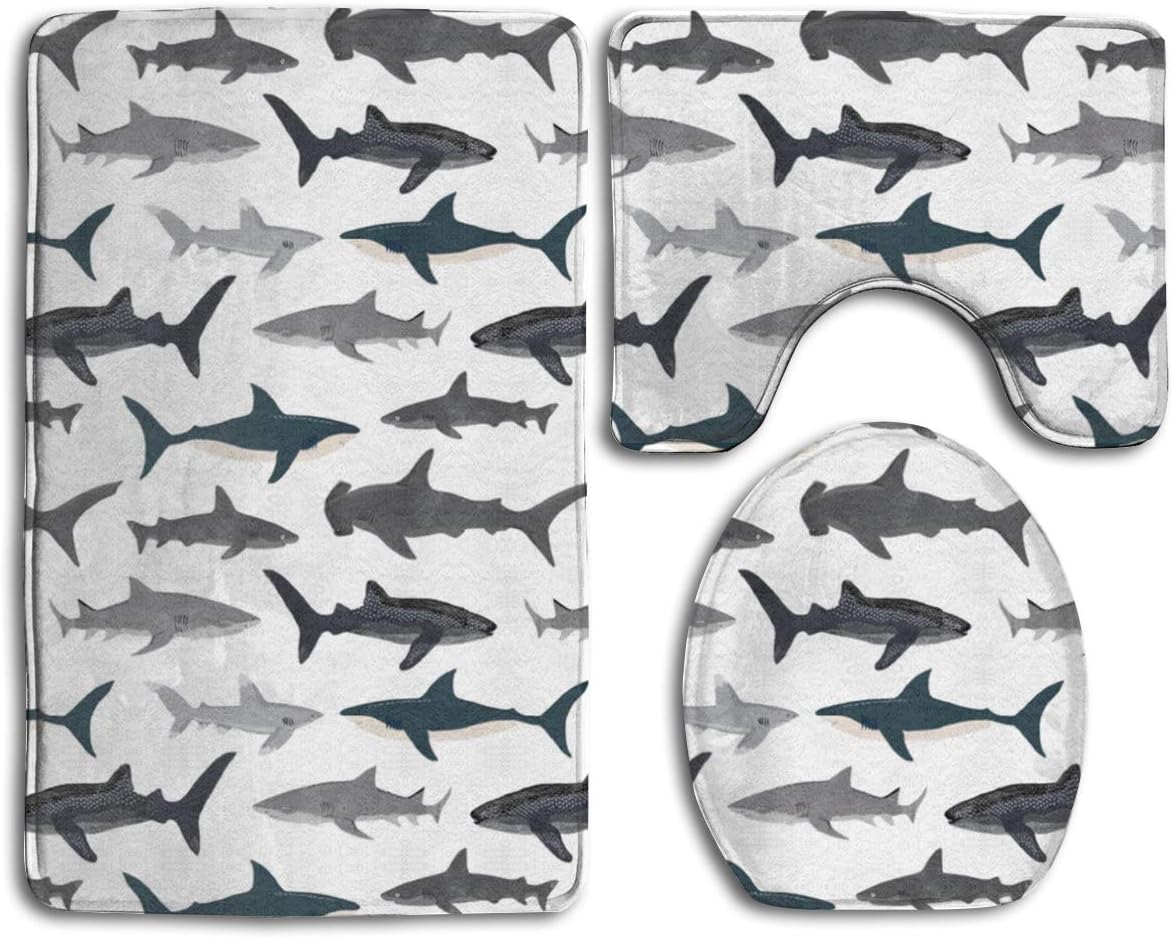 Emvency Doormats Bath Rugs Outdoor/Indoor Door Mat Blue Graphic Shark Typo and Summer Boy Kid Cute Tee Bathroom Decor Rug Bath Mat 16" x 24"
