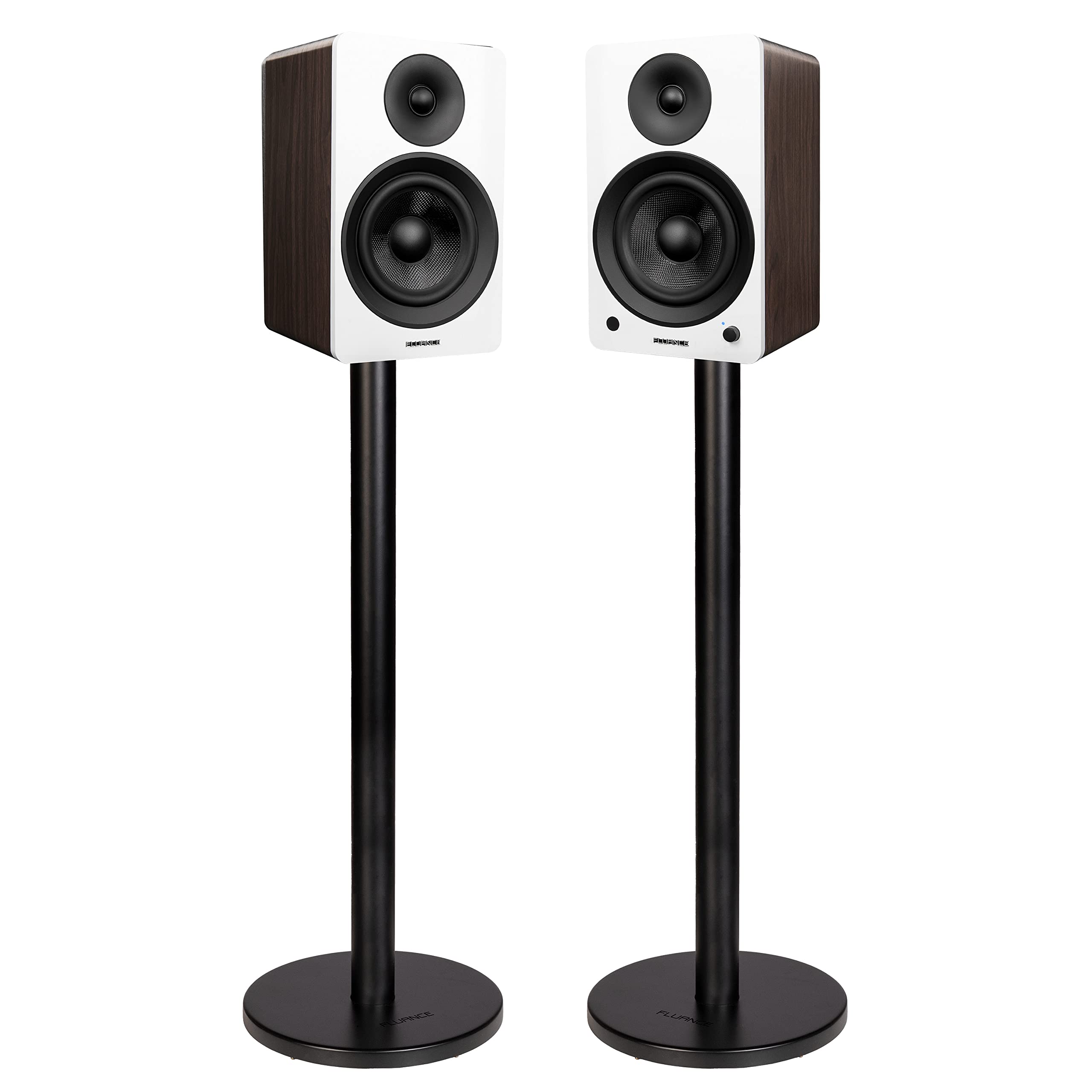 Fluance Ai61 Powered 2-Way 2.0 Stereo Bookshelf Speakers with Speaker Stands 6.5" Drivers 120W Amplifier for Turntable Bluetooth 5 Wireless Music Streaming - RCA Optical USB & Sub Out (White Walnut)