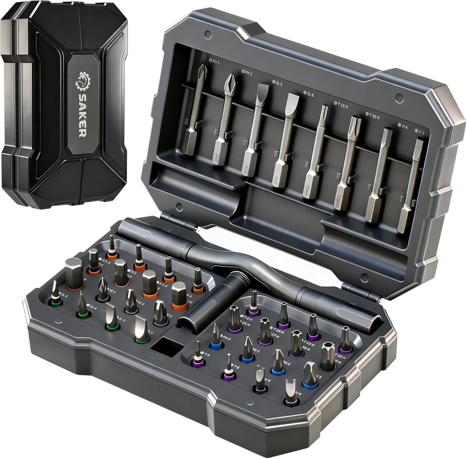 Saker Kit de chave de fenda magnética 42 em 1 com alça catraca em T e