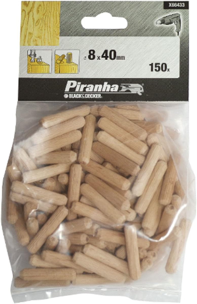 Black & Decker X66433 Wooden Dowels 8mm x 40mm - 150 Pieces