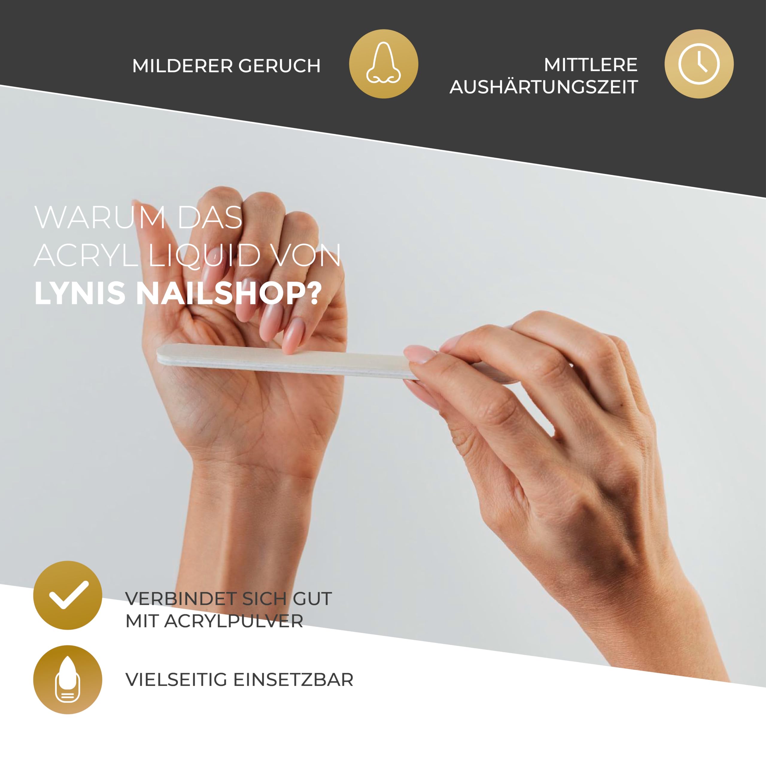 Lynis-Nailshop.de płyn akrylowy 100 ml do modelowania paznokci, farby akrylowe, proszek akrylowy, przedłużony czas utwardzania