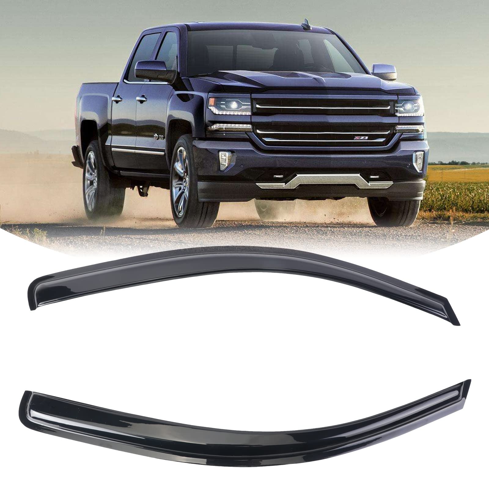 Photo 1 of Duolctram 2Pcs Tape-on Window Visor Deflectors Rain Guards Compatible with 2014-2022 Chevrolet Silverado/GMC Sierra 1500 2500 3500 Regular Cab For 2014-2022 Silverado/Sierra Regular Cab