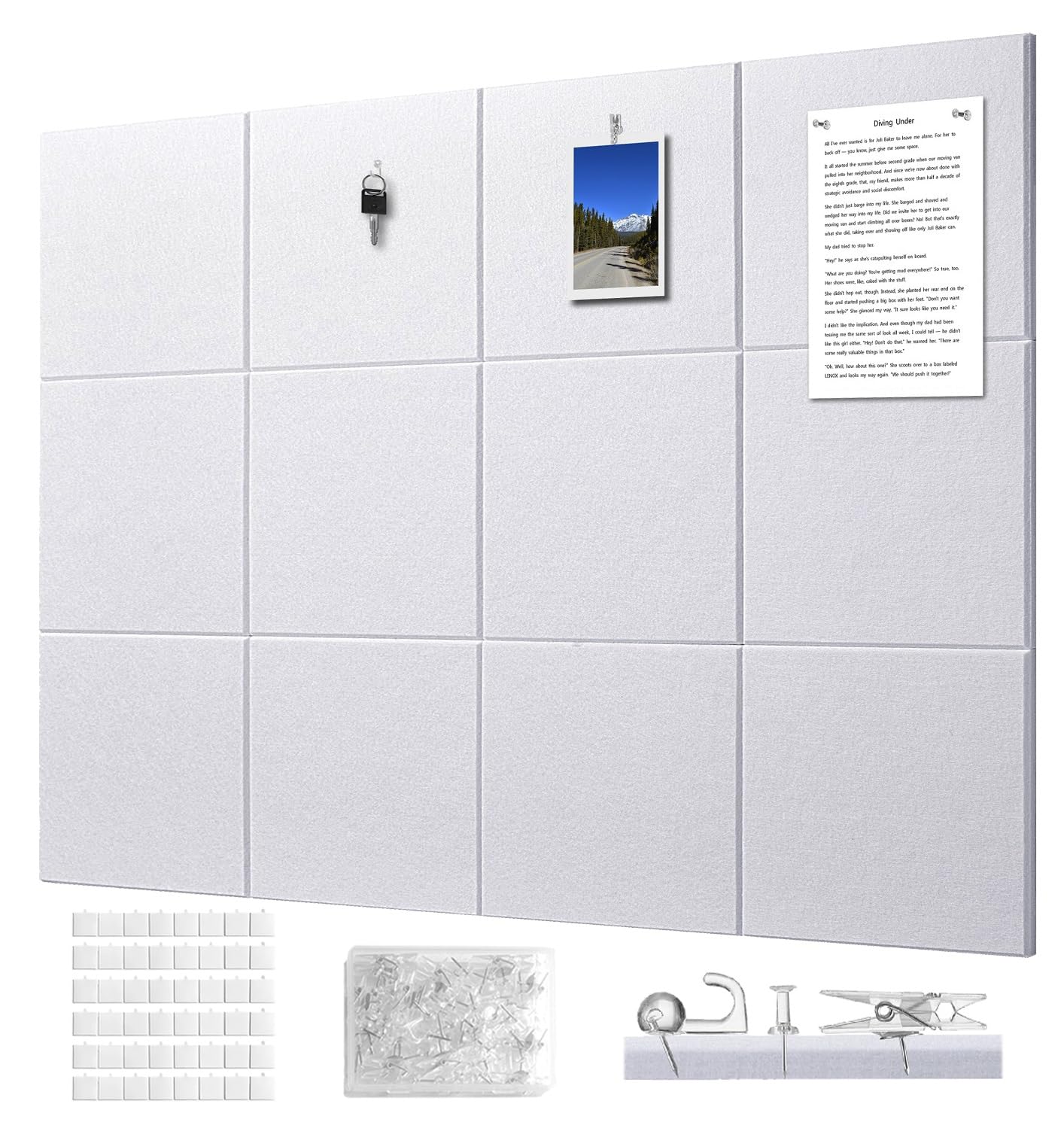 G Gamit Felt Bulletin Board Wall Tiles Large Cork Board Alternative 12 Pack 11.81”x11.81”x0.47” Felt Pin Board Tack Board with Safe Removable Adhesive Tabs for Home Office School 48x36(White)