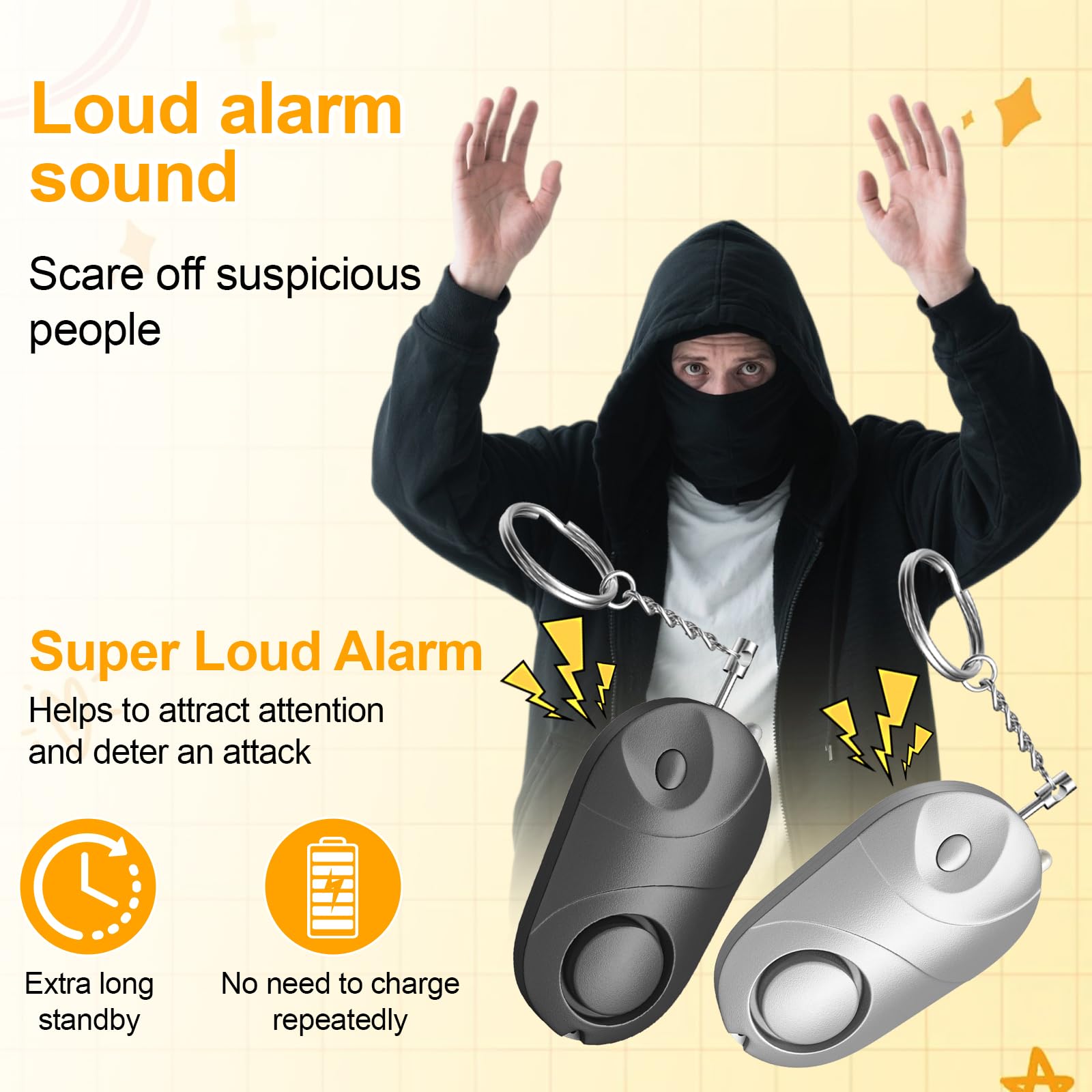 Personal Alarm 4 Pack Qoosea Safe Sound Personal Security Alarm Key Chain Siren 140 dB with LED Light - Image 3