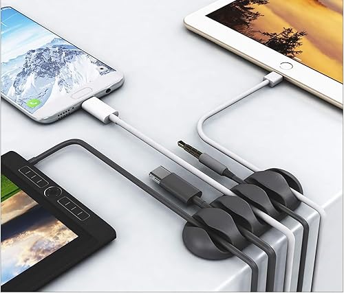 Miniatura 3 de OHill Organizador de cables de escritorio, paquete de 24 clips de cable autoadhesivos negros, organizador de cables ideal para escritorio, mesita de