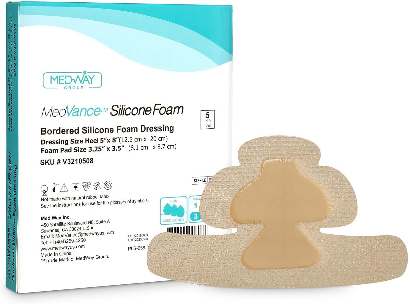 MedVanceTM Silicone - Bordered Silicone Adhesive Foam Dressing, Heel/Elbow/Wrist, 5"x8", Box of 5 dressings