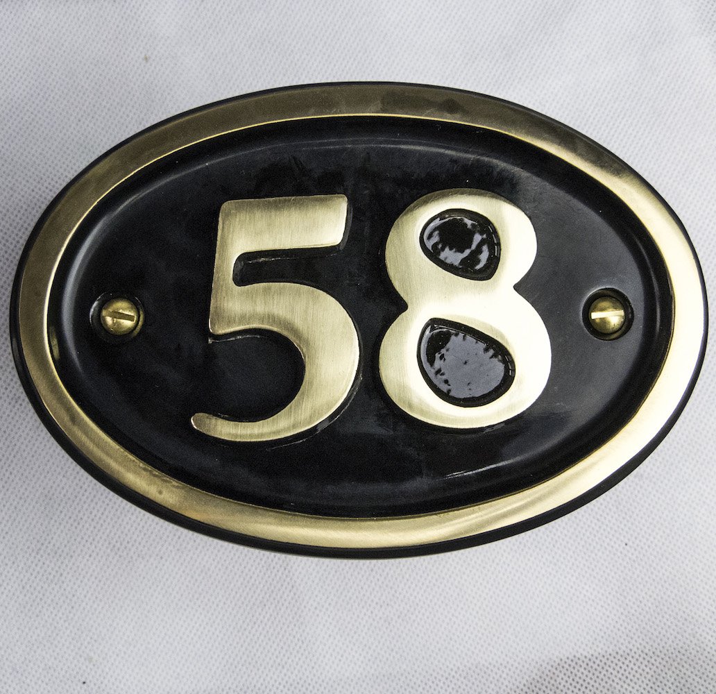 Solid Brass House Number Oval Design (No 58)