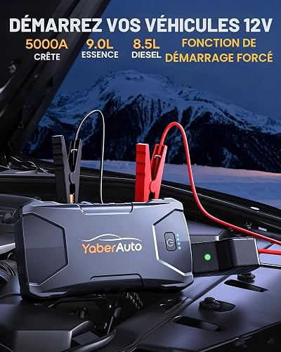 Démarreur de Batterie Portable YaberAuto Booster Batterie Voiture 4000A 13800 mAh, 12V Jump Starter, Démarrage Forcé, pour Moteurs Diesel 5,5 L ou Essence 7 L, Lampe Torche - 2