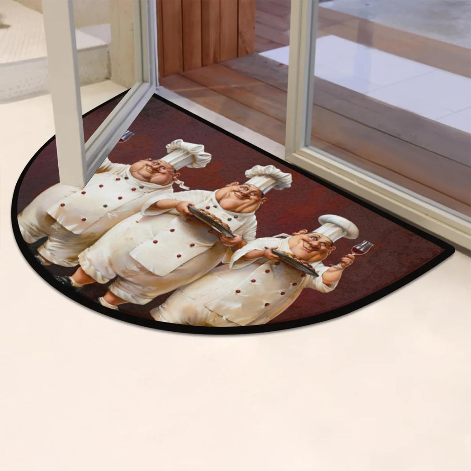 Half Round Doormat Funny Chef Cook Non Slip Half Circle Area Rugs Indoor Washable Half Moon Rug Semi Circle Bathroom Runner Mat Entrance Floor Carpet for Kithen Bedroom Fireplace Decor