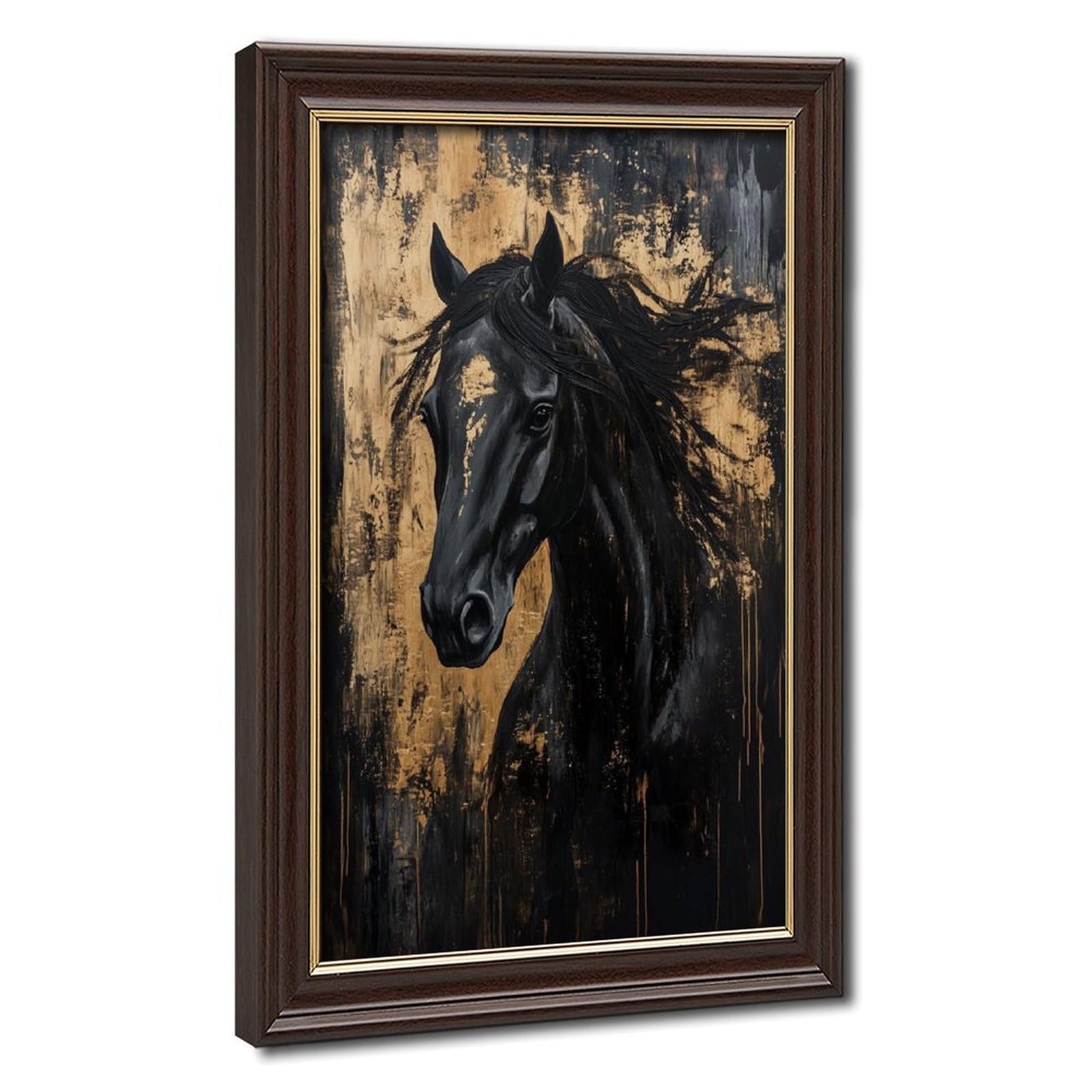 Bareronor Black Gold Abstract Horse Canvas Poster Bedroom Decor Landscape Office Room Decor Gift 24" L X 36" W