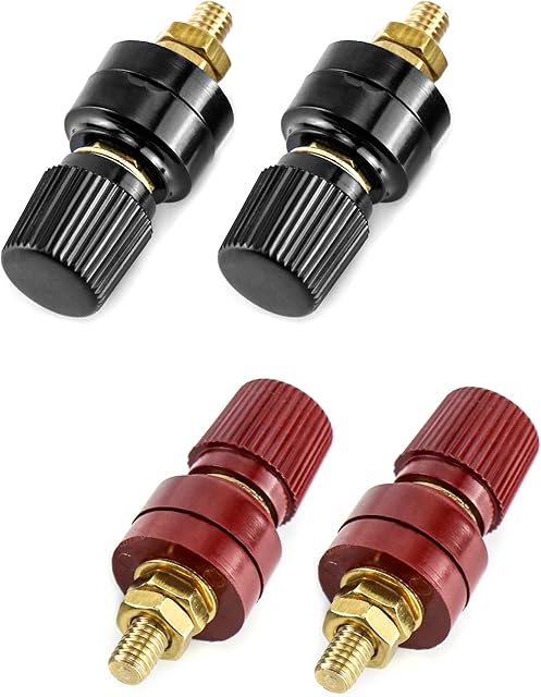 QWORK Power Junction Post Connector Terminal Kit, 4Pcs M6 Premium Remote Battery Power Terminal Stud Connector (Red & Black)