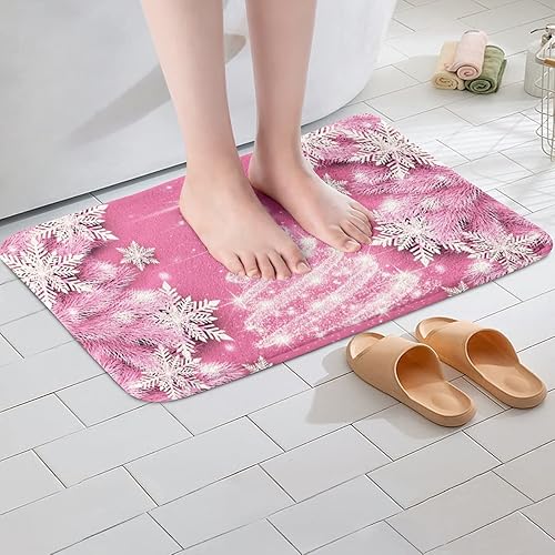 Miniatura 2 de Feelyou Alfombras de baño con árbol de Navidad para niñas y niñas, tapete de baño de microfibra con copos de nieve de Navidad, tapete de baño de