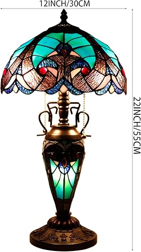 Miniatura 7 de WERFACTORY Tiffany - Lámpara de mesa estilo verde de vitral, 12 x 12 x 22 pulgadas, jarrón para madre e hija, decoración de escritorio, dormitorio,