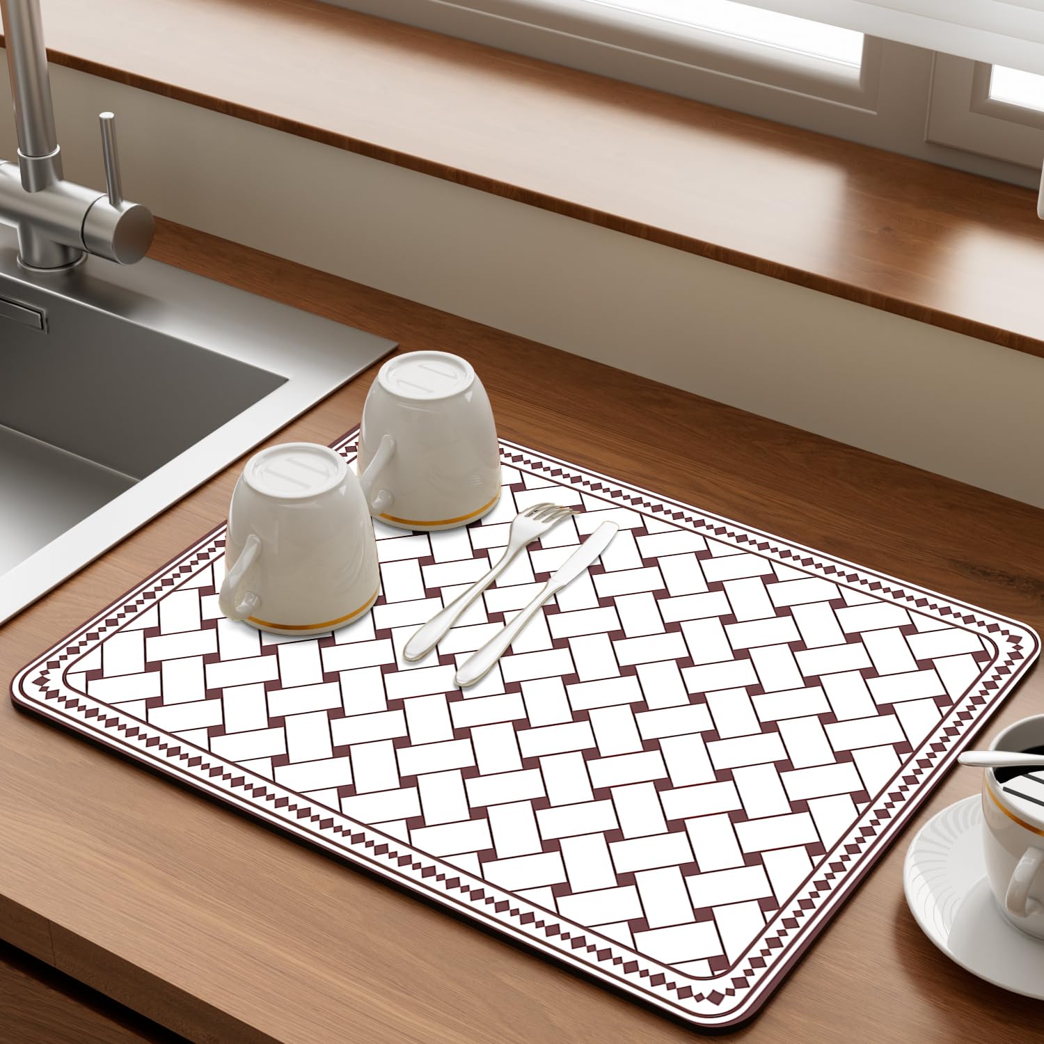 Tappetino Sotto Lavello Cucina Impermeabile 60x90cm,Tappeto Sotto Lavello Cucina,Asciugatura Rapida e Antimacchia,Tappetino Assorbente Cucina,Tappetino Macchina Caffe(Motivo Geometrico C)