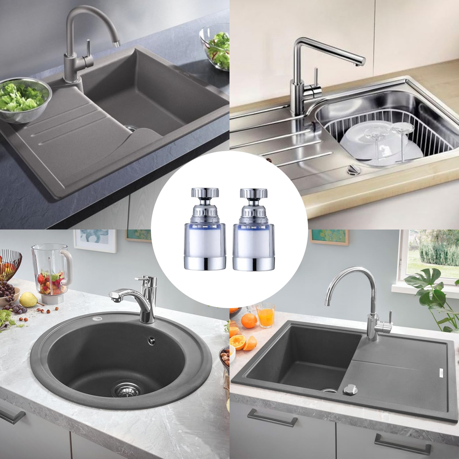 2 pezzi filtro acqua rubinetto,filtro anticalcare rubinetto cucina, con 6 pezzi di elemento filtrante in cotone PP e adattatore universale per lavello, cucina, bagno