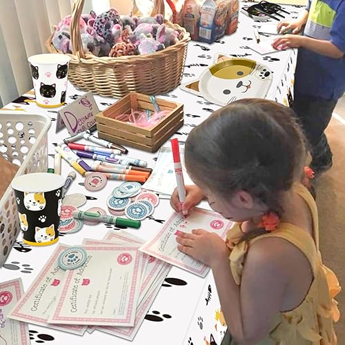Miniatura 5 de 167 piezas de decoración de fiesta de cumpleaños de gatos, incluyendo platos de gato, servilletas, vasos, mantel, pancarta MEOW y pajitas de papel