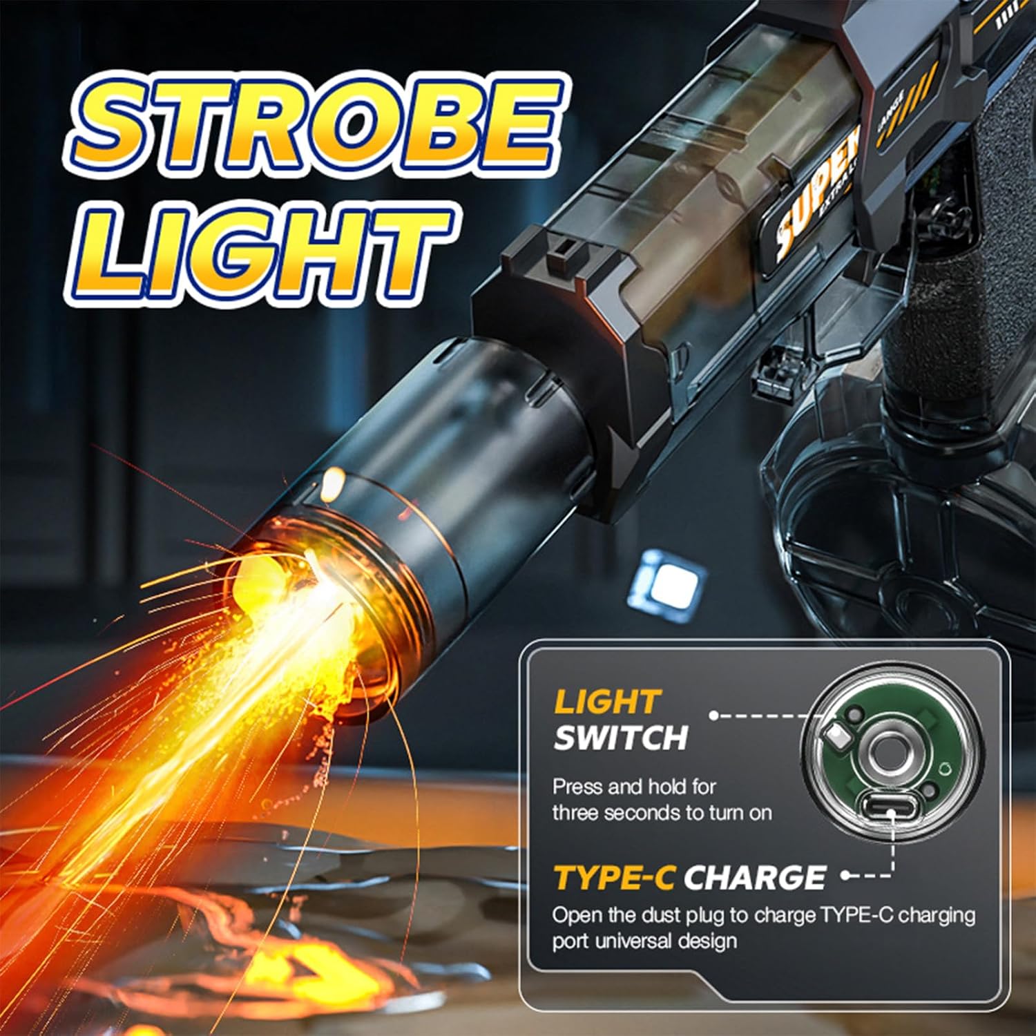 Electric Water Guns for Adults Kids, Automatic Squirt Gun with 26FT Range, Super Blaster Soaker High Capacity Pistol for Swimming Pool Party Toy ColorBlast LED Electric Water Gun (Black)