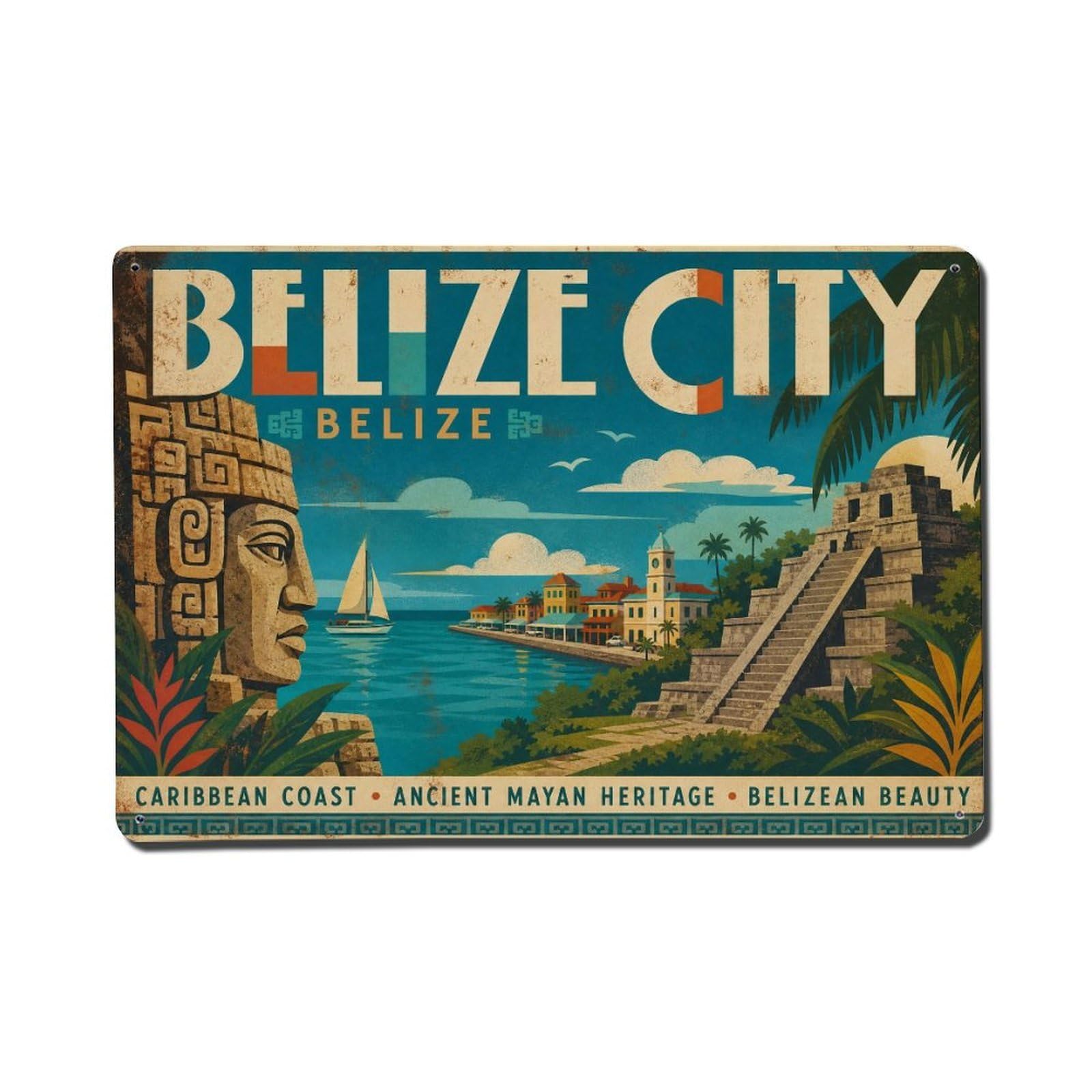 Huiyhb 8X12inch(20X30cm) Retro Travel Belize City Metal Tin Sign