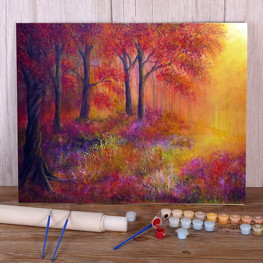 秋の風景画 アクリル絵の具 約A4サイズ 秋の風景画 アクリル絵の具 約A4サイズ