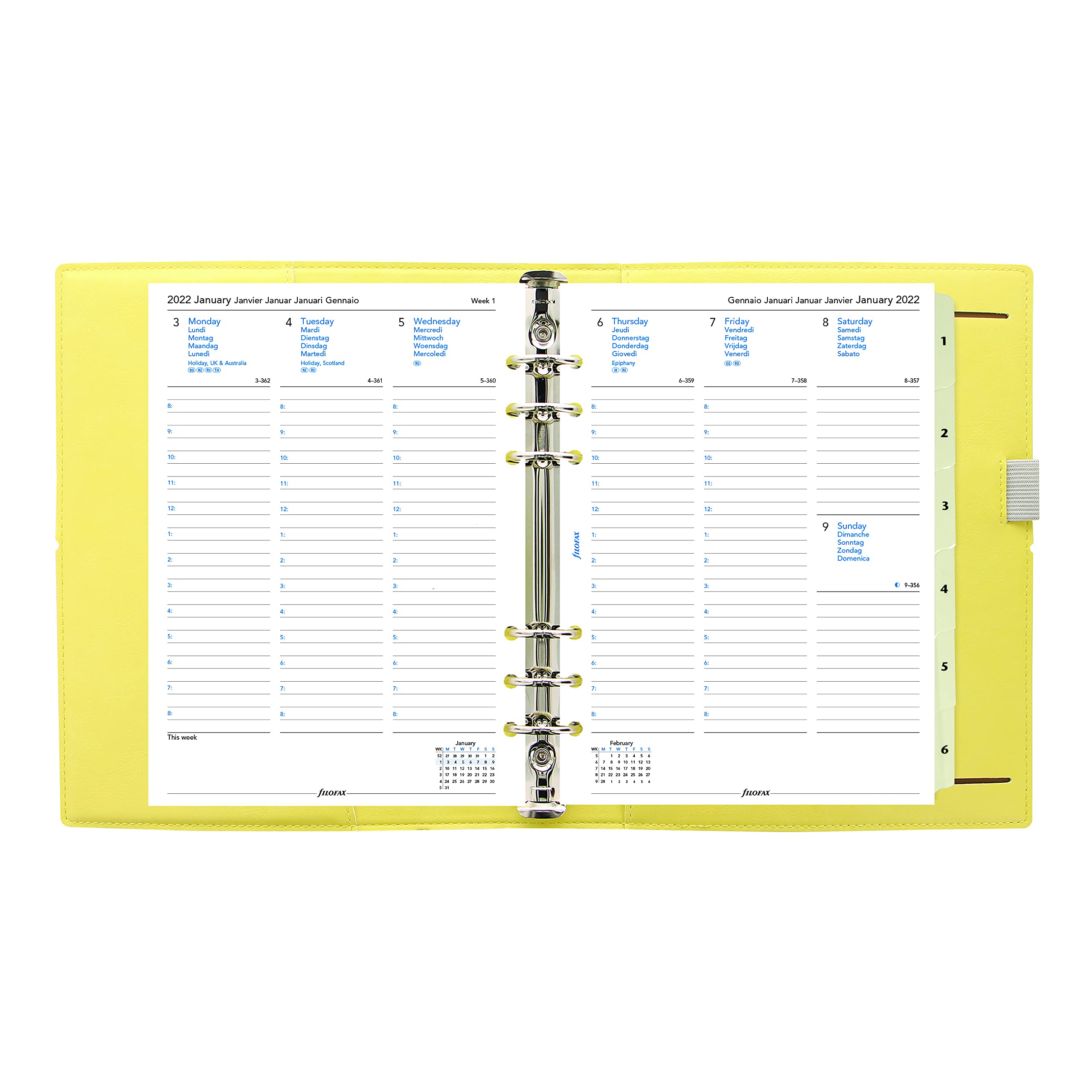 Filofax Domino Soft Organizer, Formato A5, Effetto Pelle, Morbida Al Tatto, A Sei Anelli, Calendario Settimanale, Multilingue, 2022 (C022606-22
