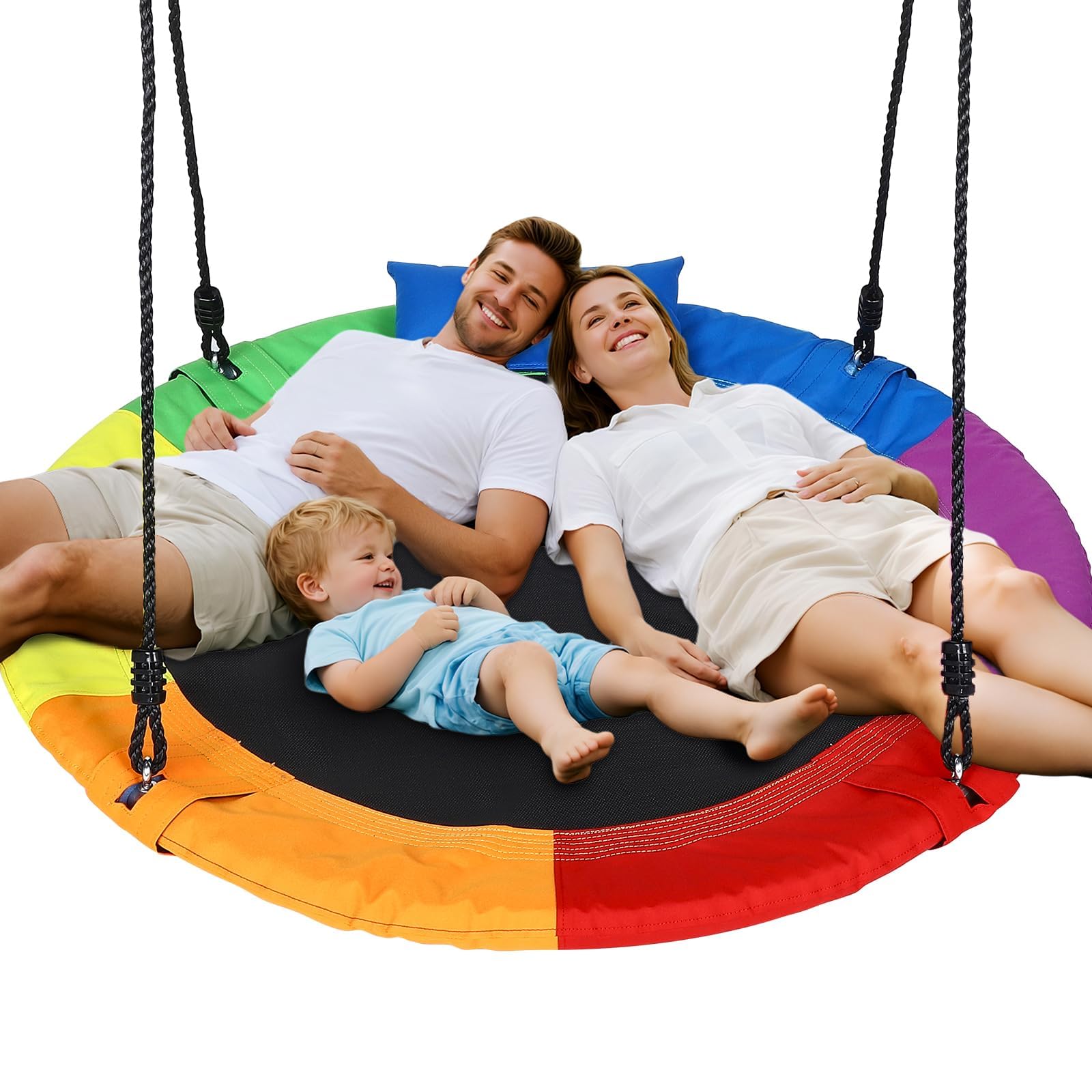 120CM Nestschaukel mit Kissen, Kinderschaukel mit 120-177 cm höhenverstellbarem Seil, Baumschaukel bis 300 kg belastbar für Kinder & Erwachsene, Schaukel für Indoor & Outdoor