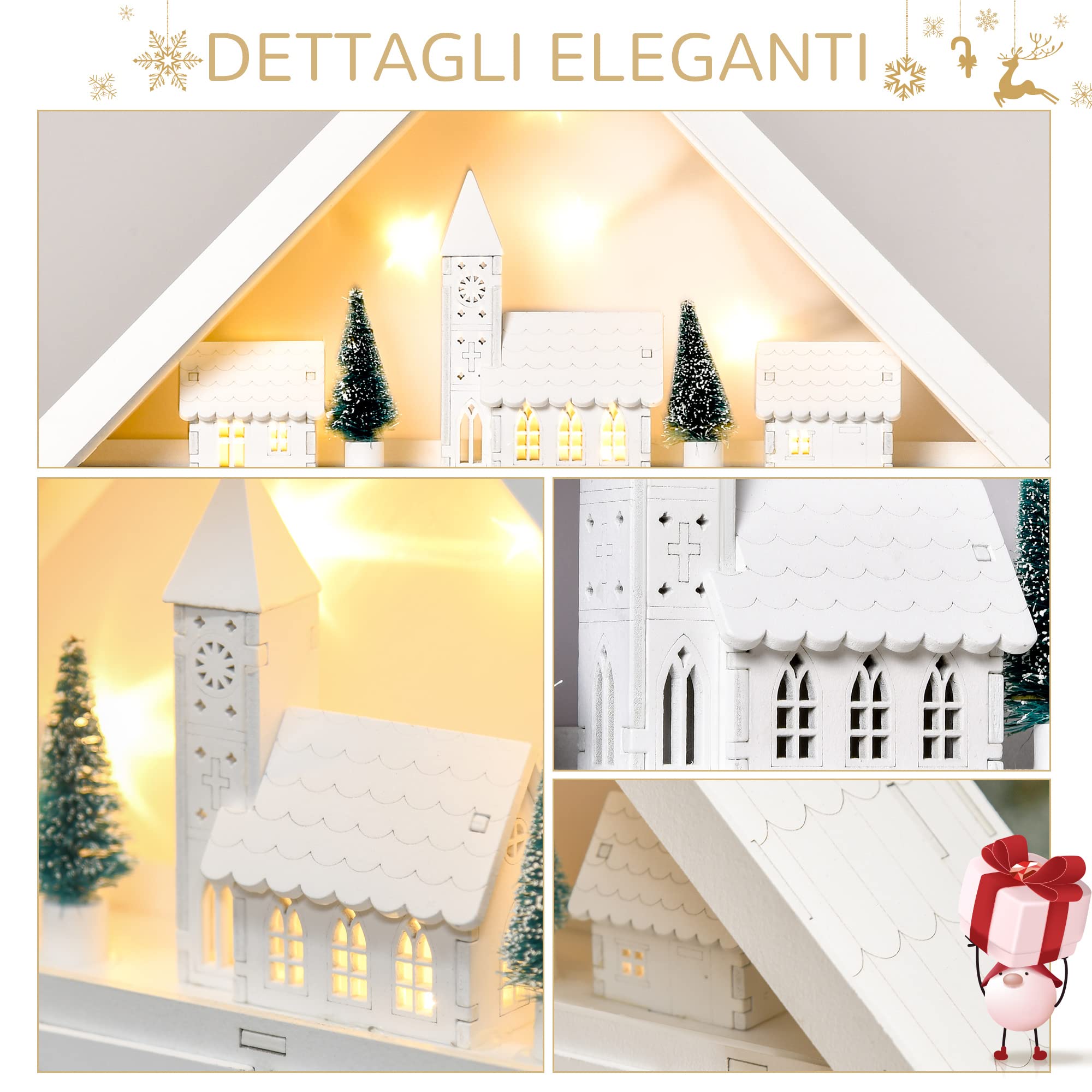 HOMCOM Calendario Dell'Avvento In Legno Con 24 Cassetti - Villaggio Natalizio Illuminato A LED, 39x9x42cm - Foto 10