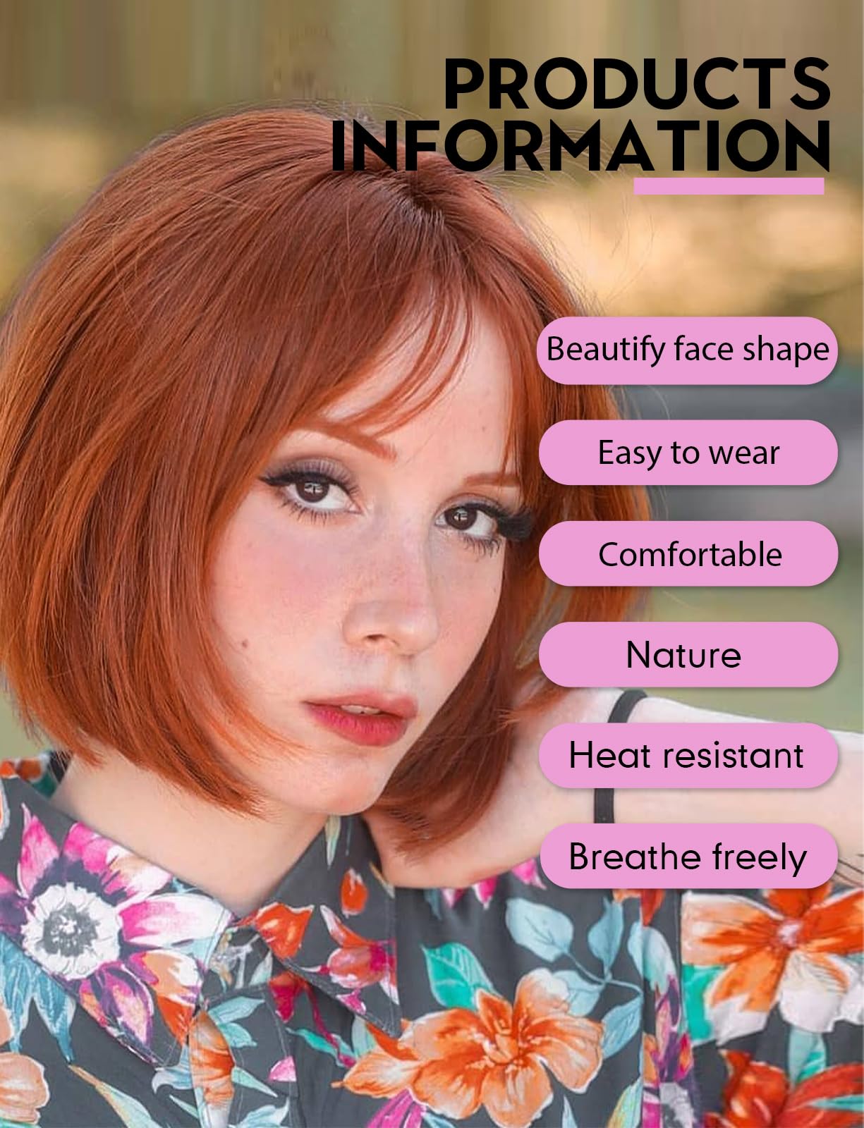 Workstar Auburn bob Wigs for Women Synthetic Wig with Fringe, 22 pollici - Image 2