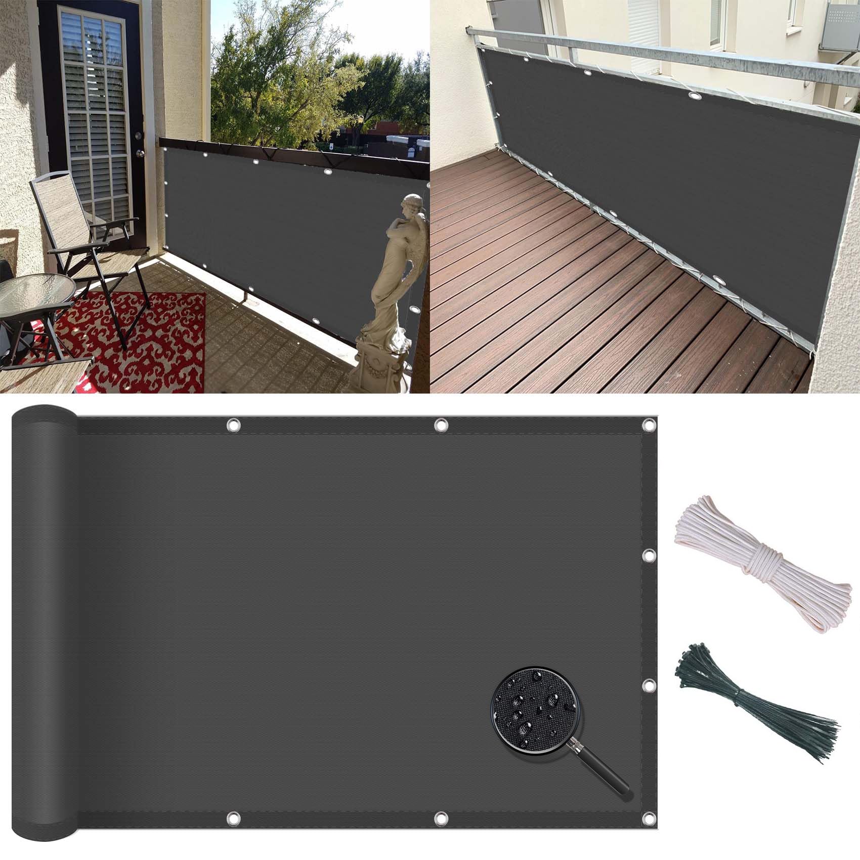 Balkonverkleidung Wasserabweisend 50x80cm Wind- & Staubschutz Wetterfeste Abdeckung mit Nylonbändern für Geländer Garten - Dunkelgrau