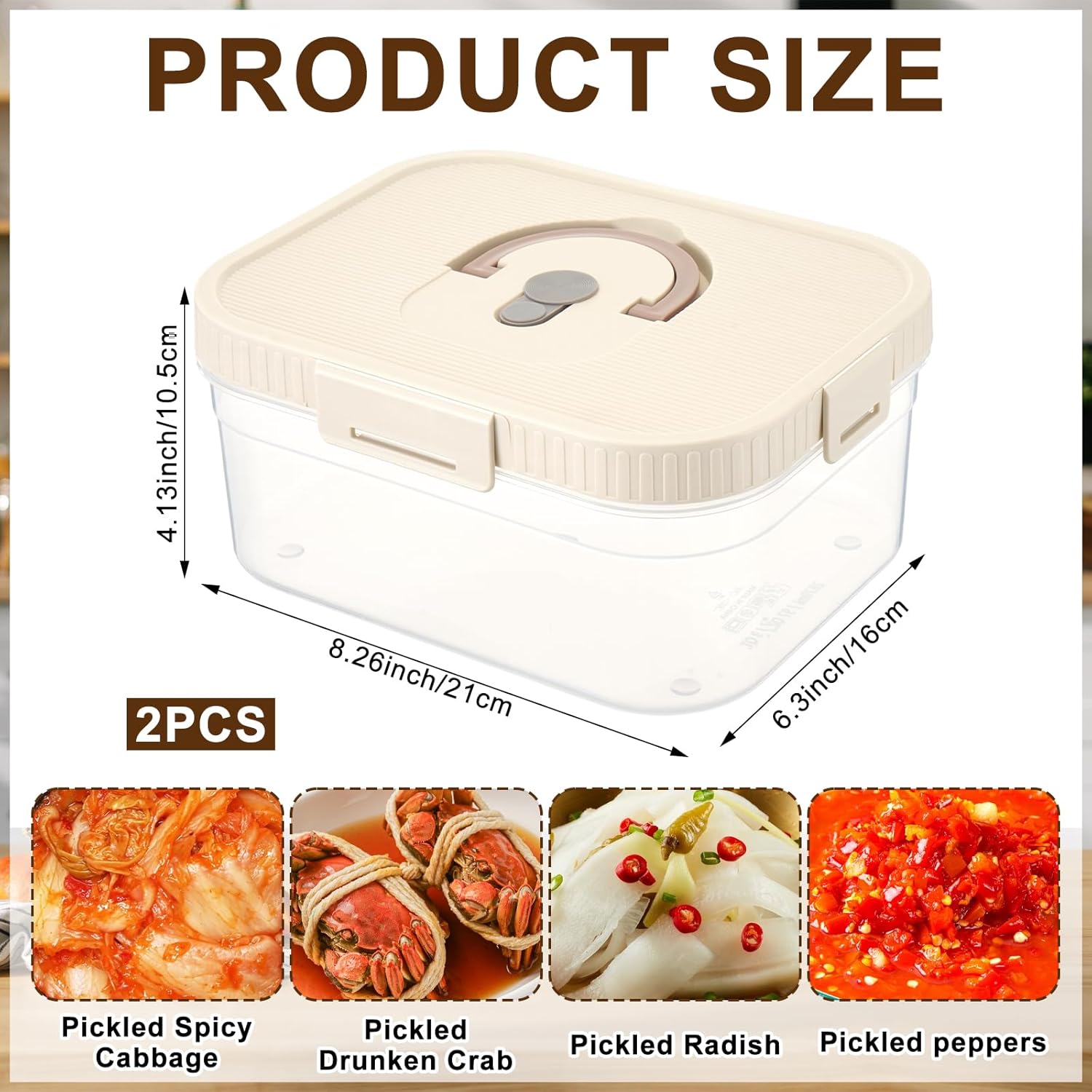 2 Pack Kimchi Sauerkraut Fermenting Container with Airtight Lids 0.74Gal/2.8L Kimchi Fermentation Jar for Refrigerator Sauerkraut Storage Box Organizer for Pickles Food Vegetables
