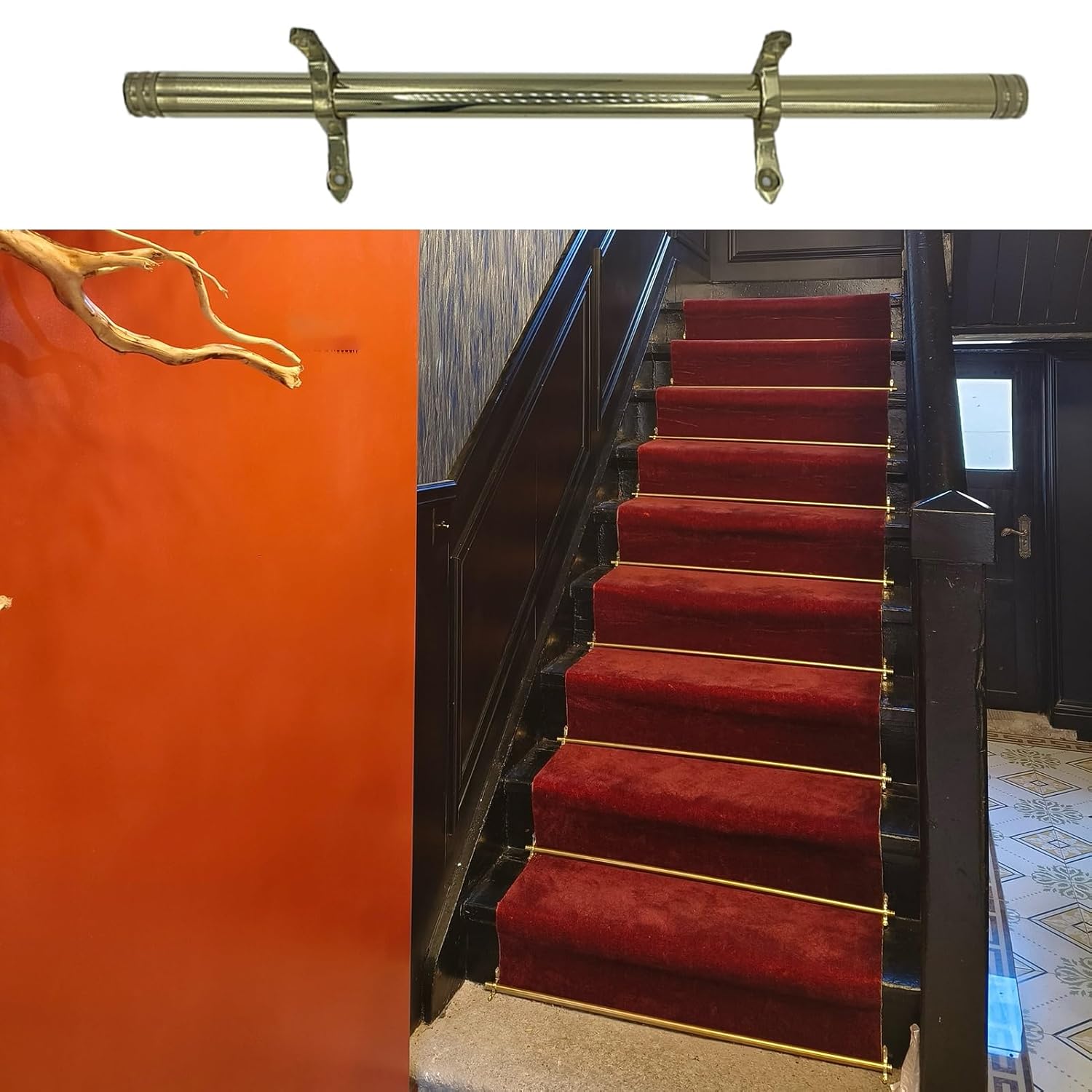 Decorative Stair Rods for Carpet Runners, Bright Gold Brass Stair Carpet Rods, Stair Runner Rods for Home Office, Long 70/80/ 90/100 Cm(L100cm(39 3/8"))