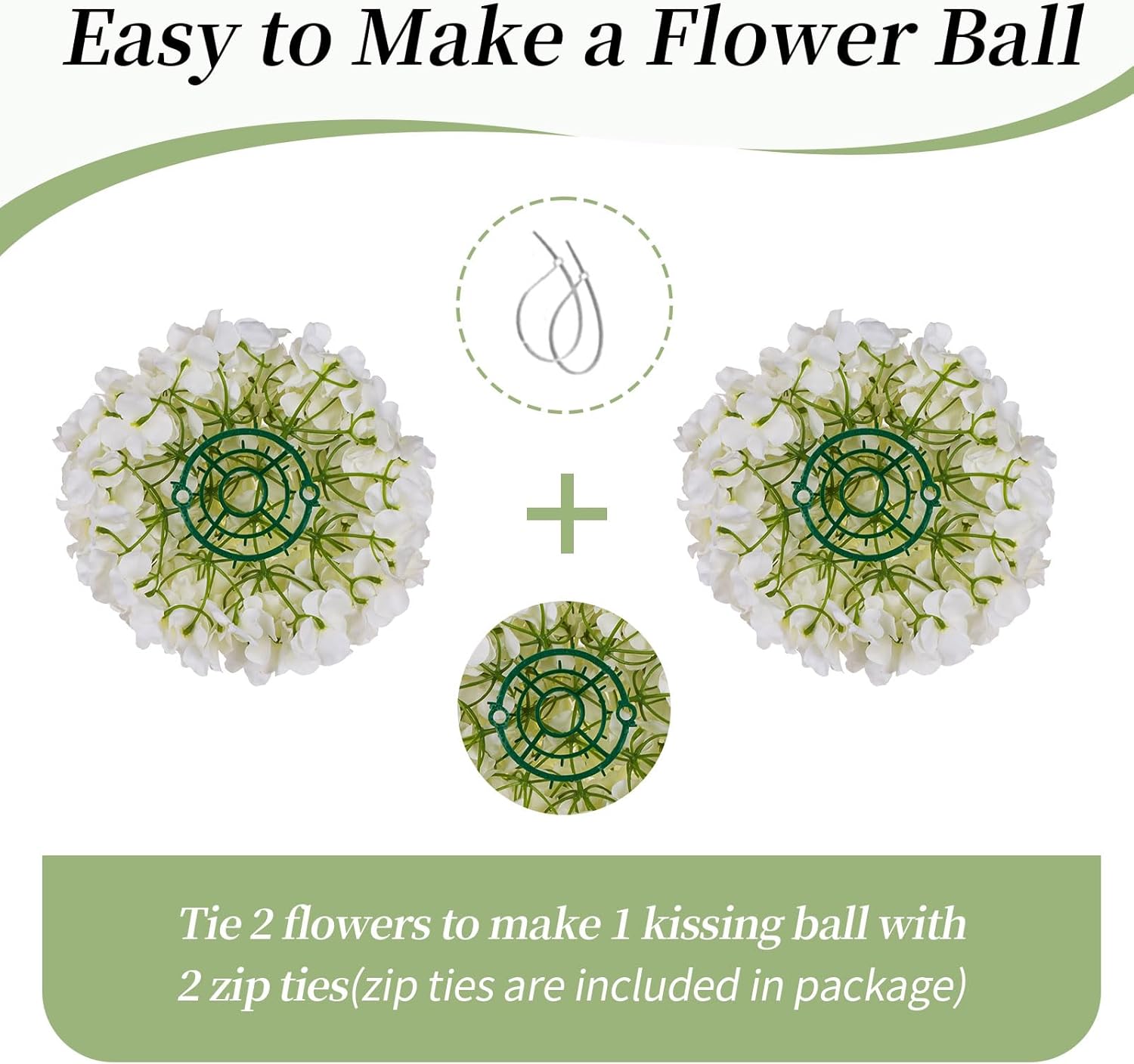 BLOSMON Artificial Flower Balls Wedding Centerpieces 2 Pcs 11.8" White Fake Flowers Rose Hydrangea Ball Arrangement Center Pieces for Table Silk Floral Bouquet for Wedding Party Home Decor - Image 4