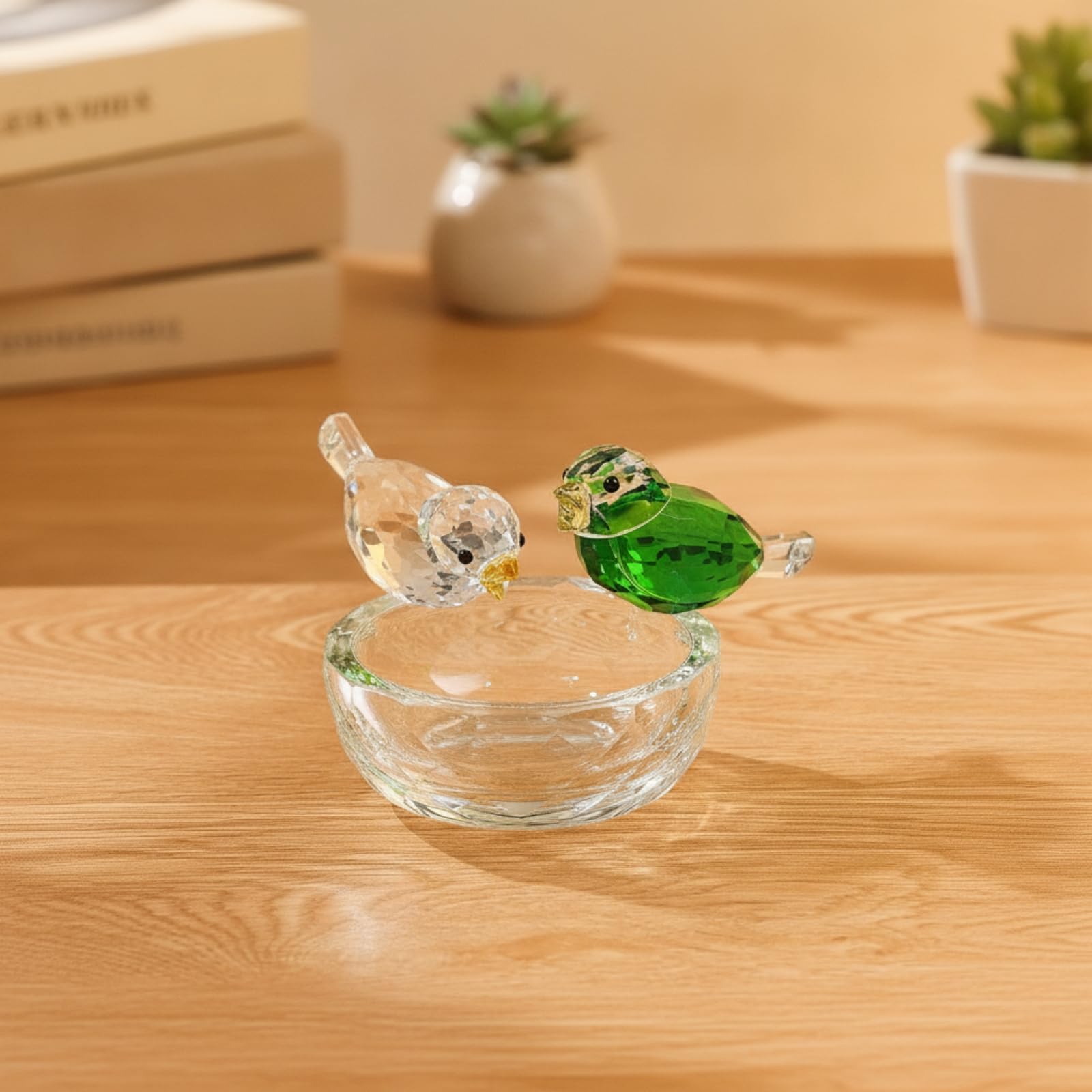 Colcolo Adorno de Mesa Pájaros de Cristal Figura Escultura Ornamento Vidrio Transparente con en Nido Redondo Cuerpo Facetado Que al Iluminarse Adecuado para, Transparente Y Amarillo