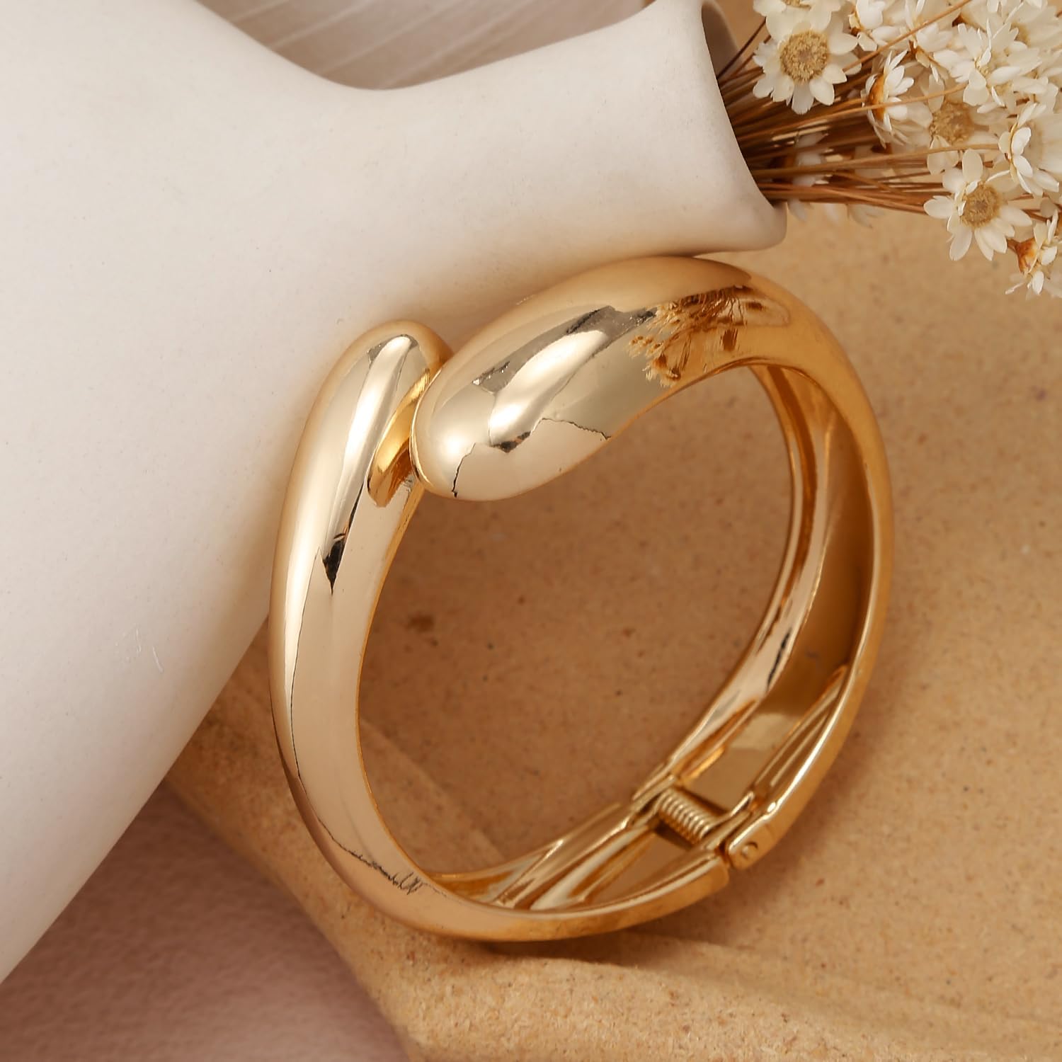 3PCS Gold Bangle Bracelets for Women, Chunky Wide Cuff Bangle, Trendy Hinged Wide Bracelet Irregular Minimalist Bracelet Jewelry - Image 5