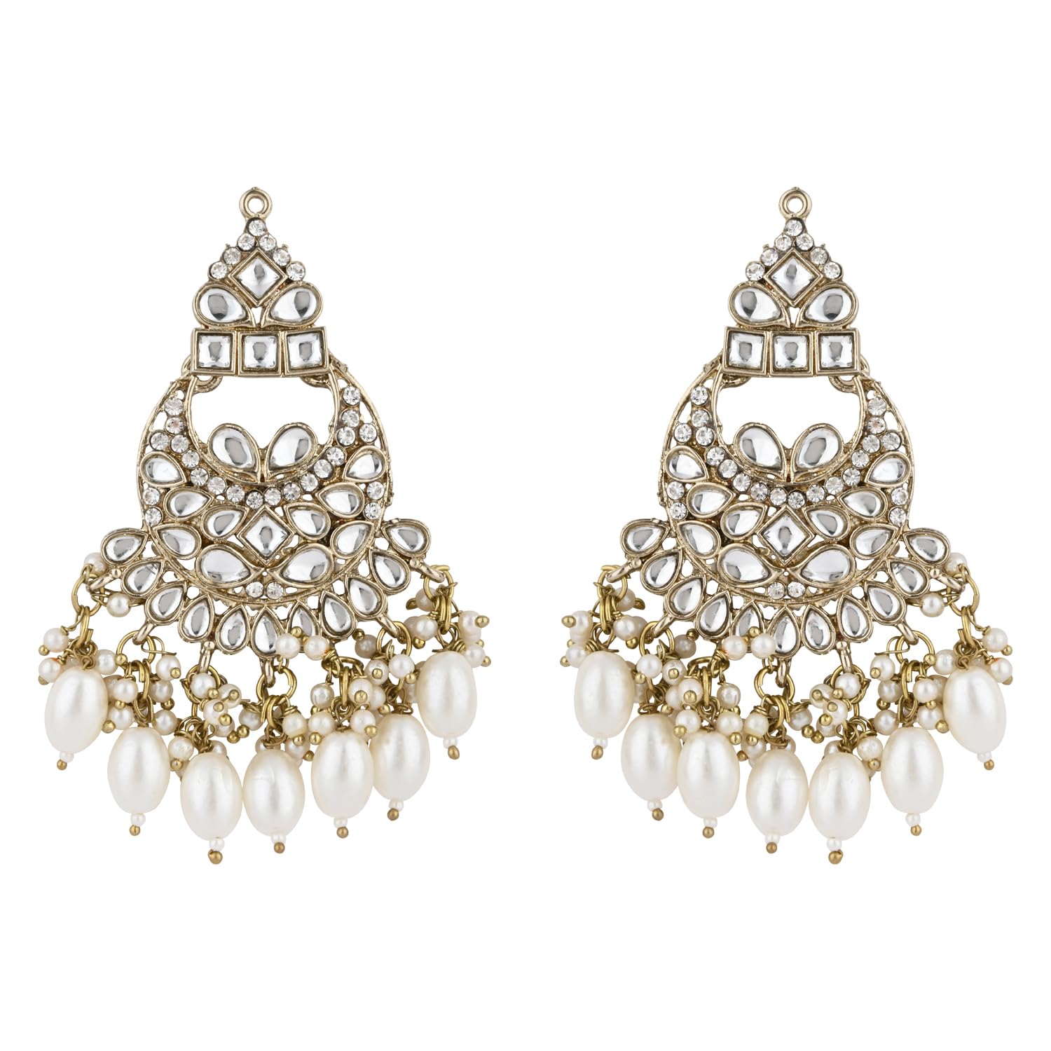 Gold Plated Traditional Kundan Pearl Chandbali Earrings For Women/Girls-image-25