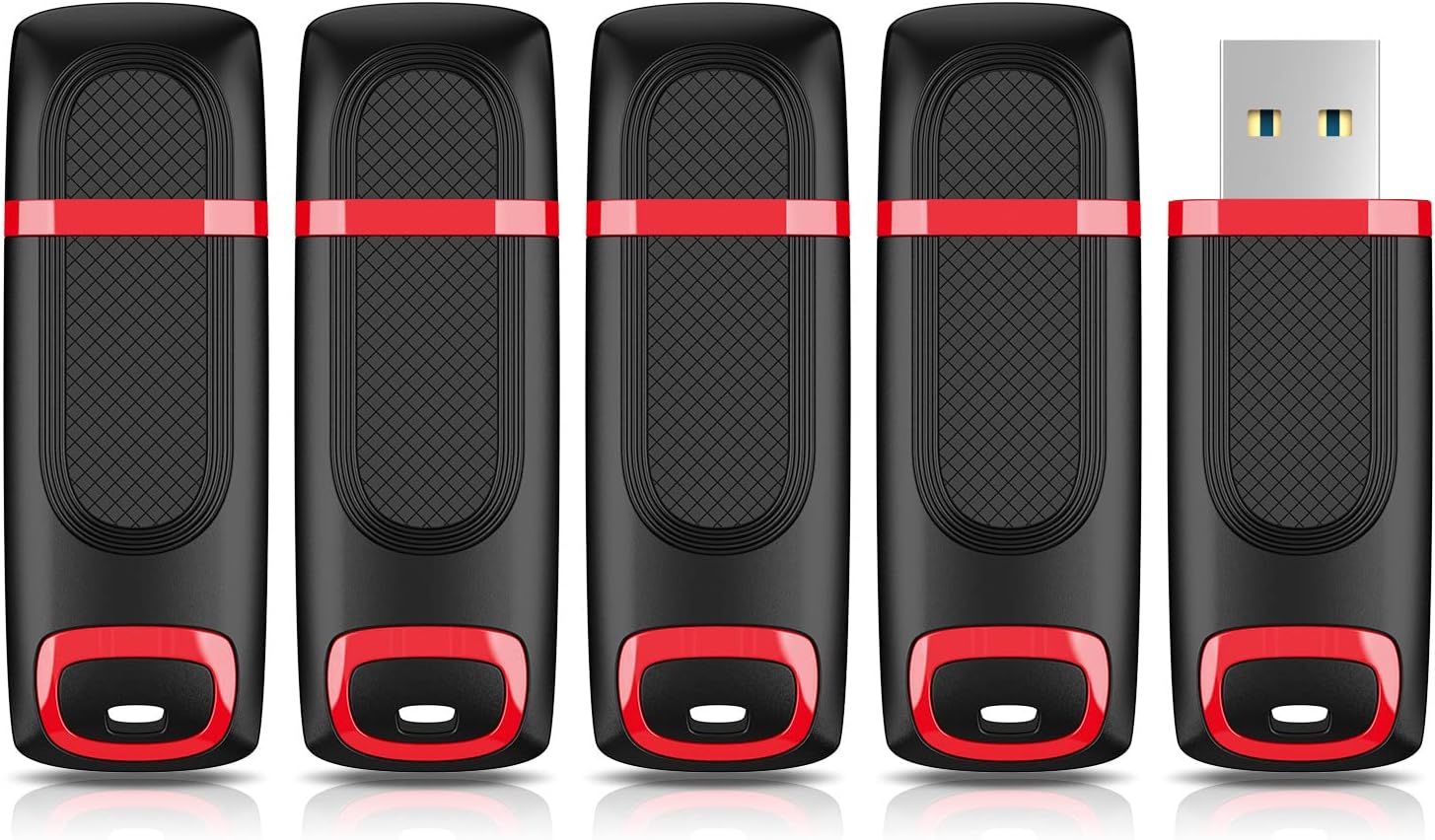 5 Pack 32GB Flash Drives, JUANWE USB 3.0 High Speed Memory Stick, Zip Drive for Data Storage and Backup(Red-Black)