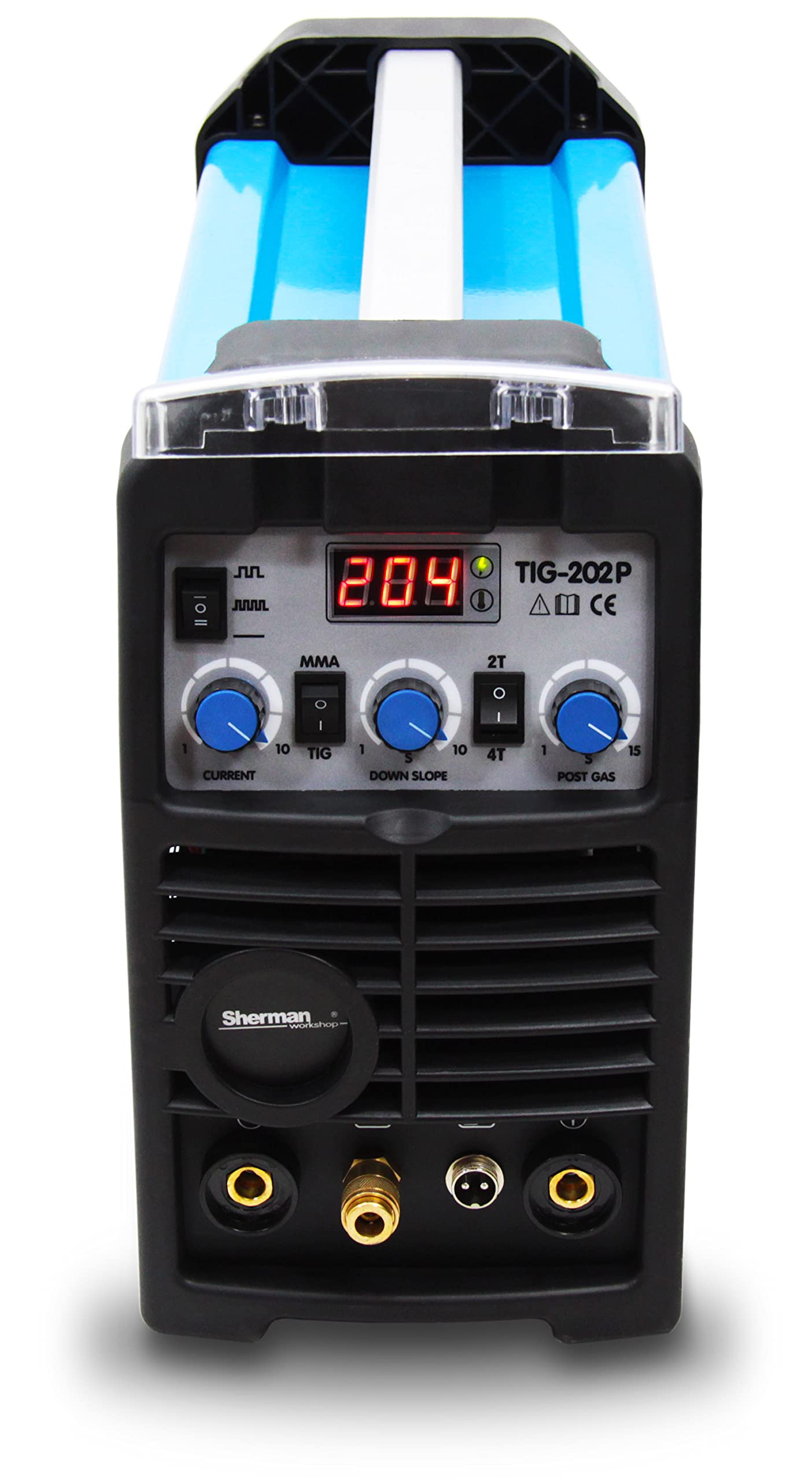 Sherman TIG 202P DC TIG Poste à souder 200 A IGBT Puls Kit avec bouteille de gaz Argon, casque de soudage automatique, gants de soudage, réducteur de pression, aimant de soudage