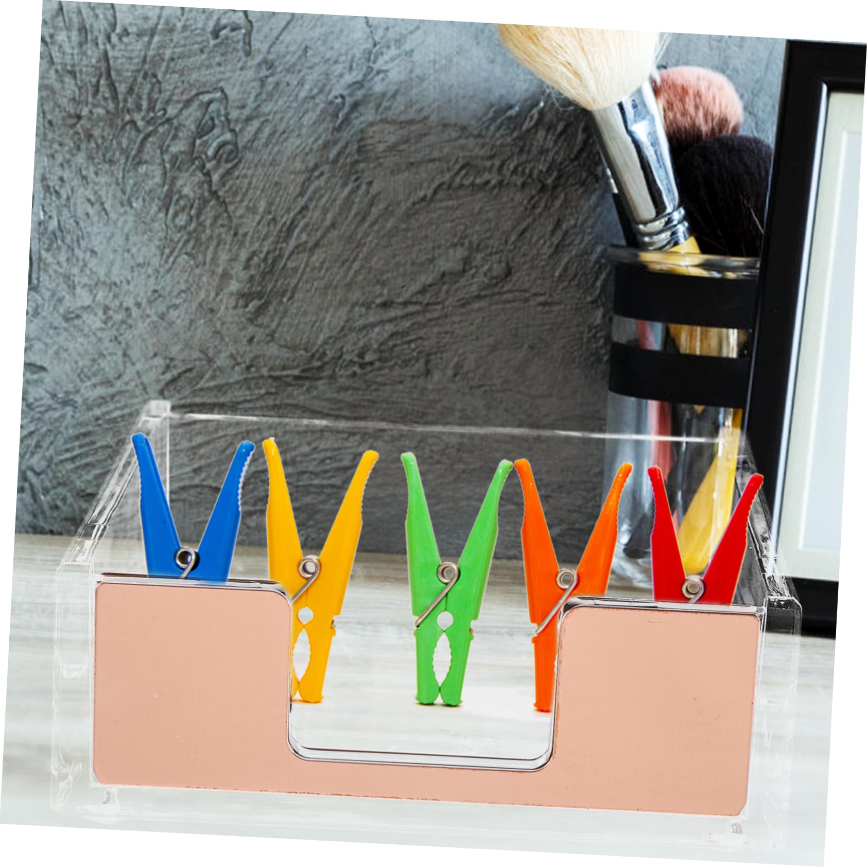 Operitacx 3 Pezzi organiser scrivania organizzatore per scrivania blocco note distributore carta penna chiaro contenitori Titolare del biglietto da visita porta graffette Acrilico Rose Gold