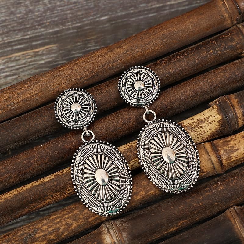 Gold/Silver Western Earrings for Women Turquoise Earrings Vintage Oval Dangle Drop Earring Bohemian Western Cowboy Stud Earring Country Concert Rodeo Outfits Jewelry Gift - Image 5