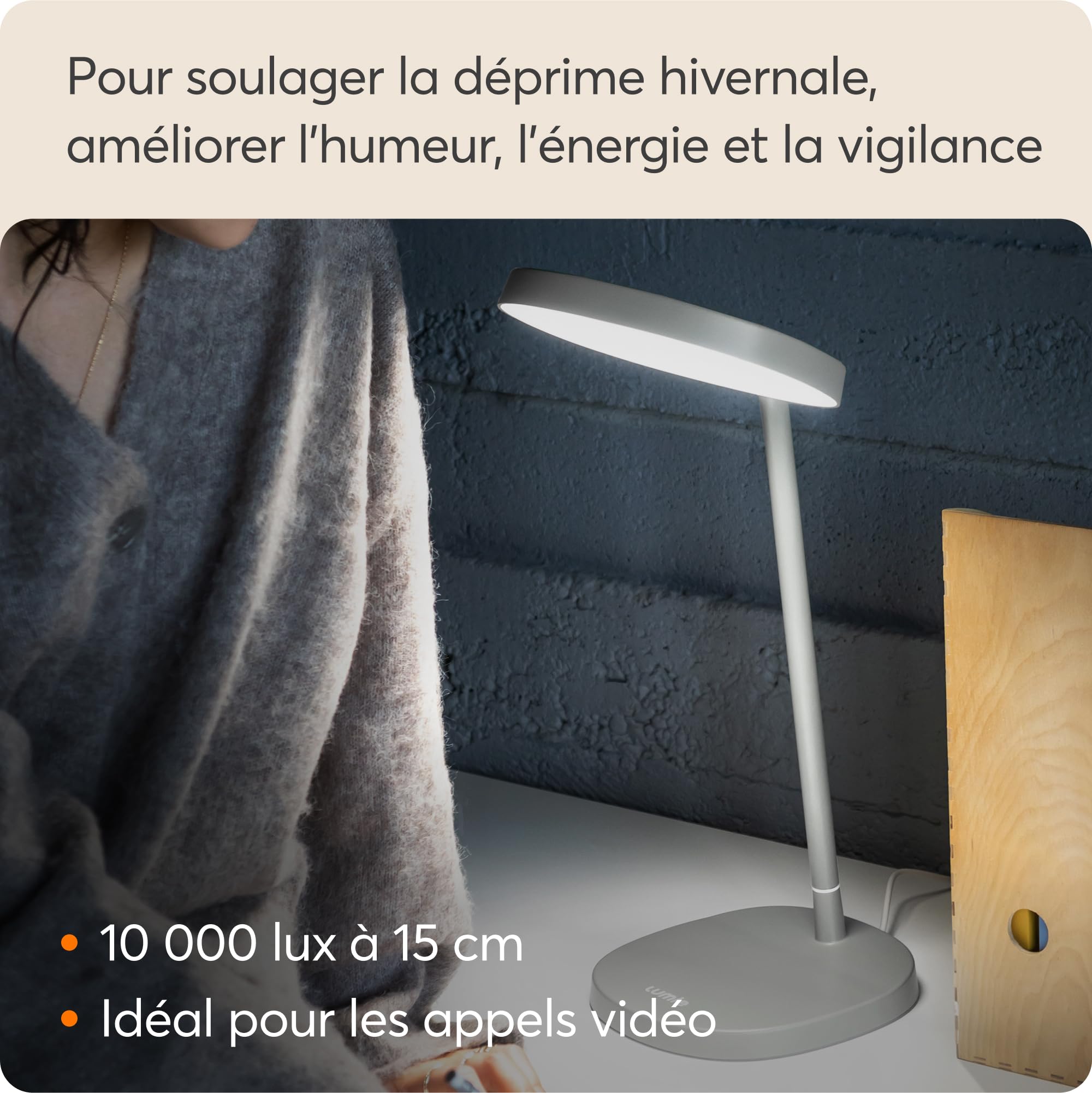 Lumie Task Lampe LED Luminothérapie Bureau, Blanc Brume | Bras entièrement réglable pour un positionnement parfait; améliore humeur & énergie avec LED 10 000 lux