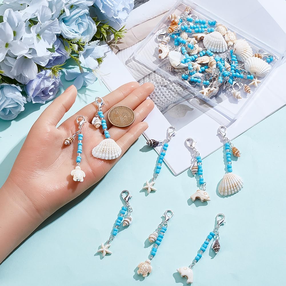 24Pcs 4 Styles Turtle Key Chain Bulk Summer Keychains Pack Colorful Starfish Conch Dolphin Glass Beaded Sea Ocean Animal Charms Pendants for Keychains Purses Bags Souvenir Gift DIY Decor image 3