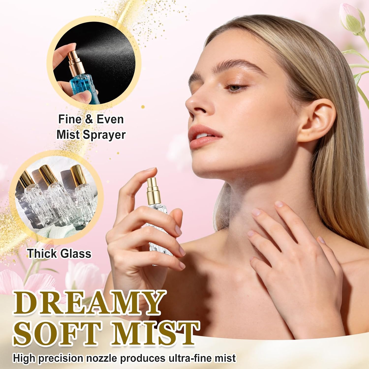 Qufiiry 4 x 10 ml Perfume Atomiser, Refillable, Mini Perfume Bottles for Filling with Leak-proof Aluminium Lid, Fine Atomiser Perfume for Travel, Office and Handbag (Gold) image 3