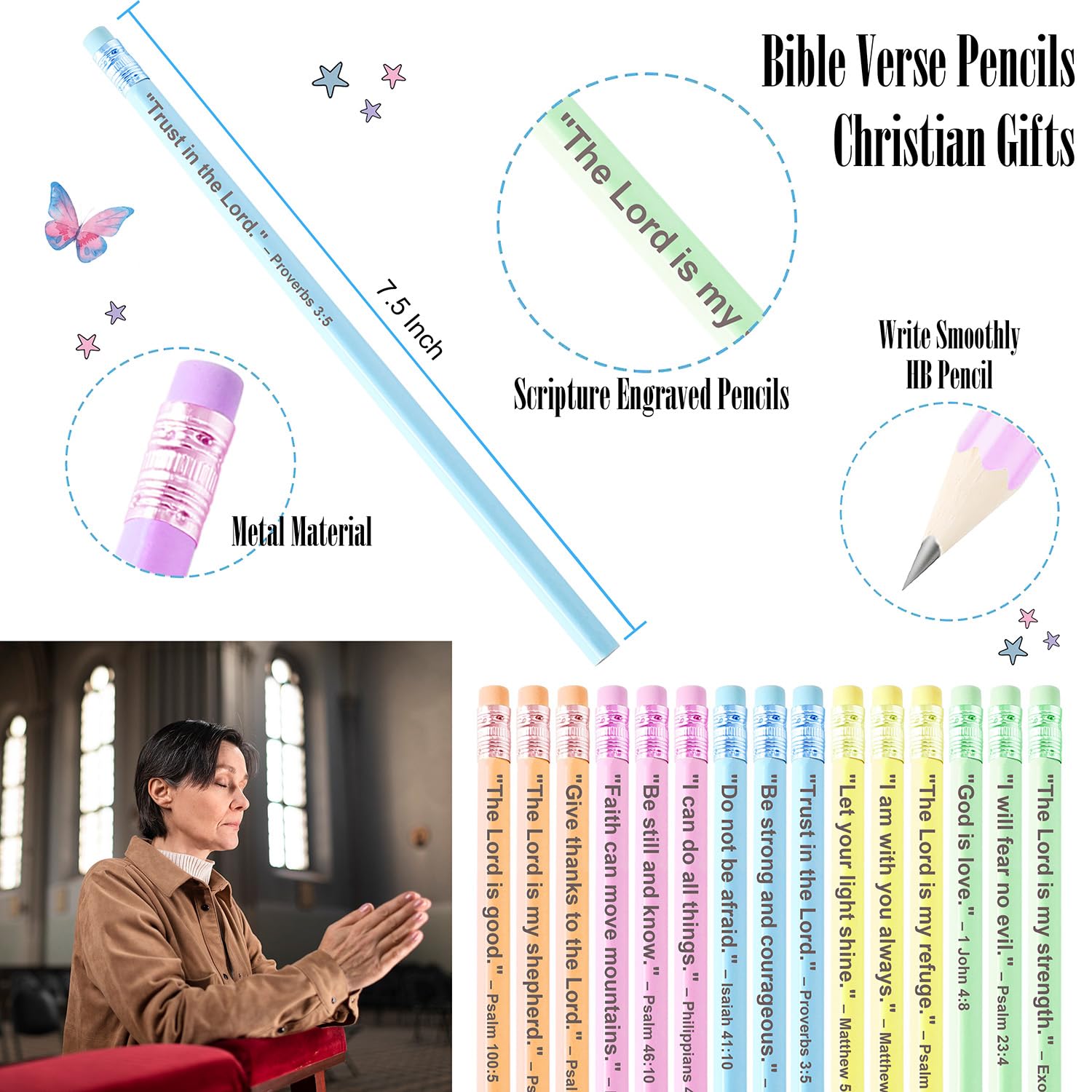 GIFTSFARM Regalos cristianos para mujeres, regalos inspiradores para mujeres, lápices de versículos de la Biblia, regalos para mamá, regalo de graduación, bonitos lápices pastel, regalos de cumpleaños