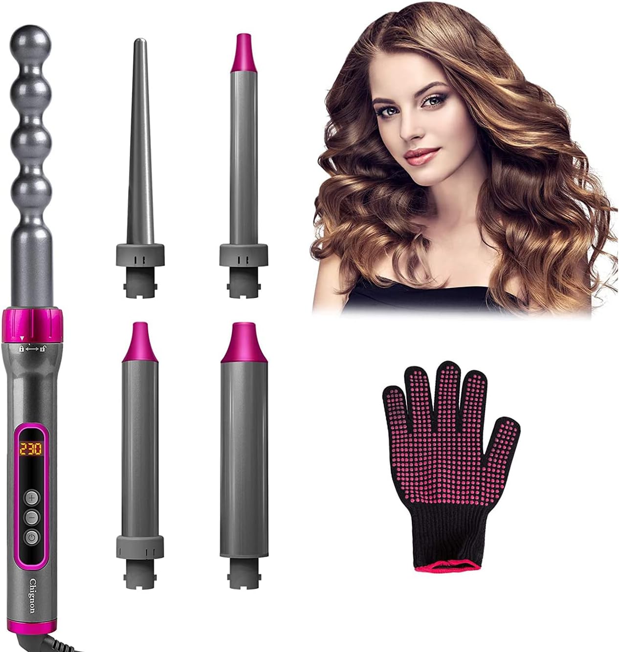 Hair Curler Wand Ceramic Curling Iron Wand Set Hair Waver Set With Lcd Display Adjustable Temperature Curling Tongs Hair Curling Wand With 5 Interchangeable Barrels For Long Thick Fine Hair Amazon Co Uk Beauty