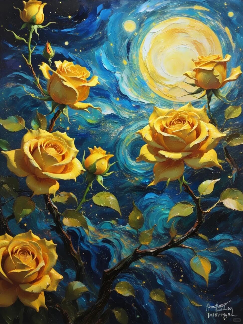Henypt Stamped Cross Stitch Kits Roses and the Starry Sky Flowers DIY Needlepoint Set for Beginners The Elderly with Accessories Living Room/Bedroom Wall Hangings 14CT 60x80cm