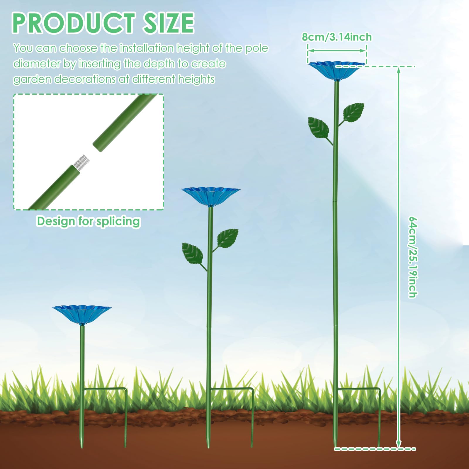 Lot de 4 abreuvoirs à insectes debout de 65 cm avec disques en nid d'abeille pour jardin, diamètre 8 cm, avec prise de terre en métal, abreuvoir d'abeilles, jardin, ferme, bain de papillons
