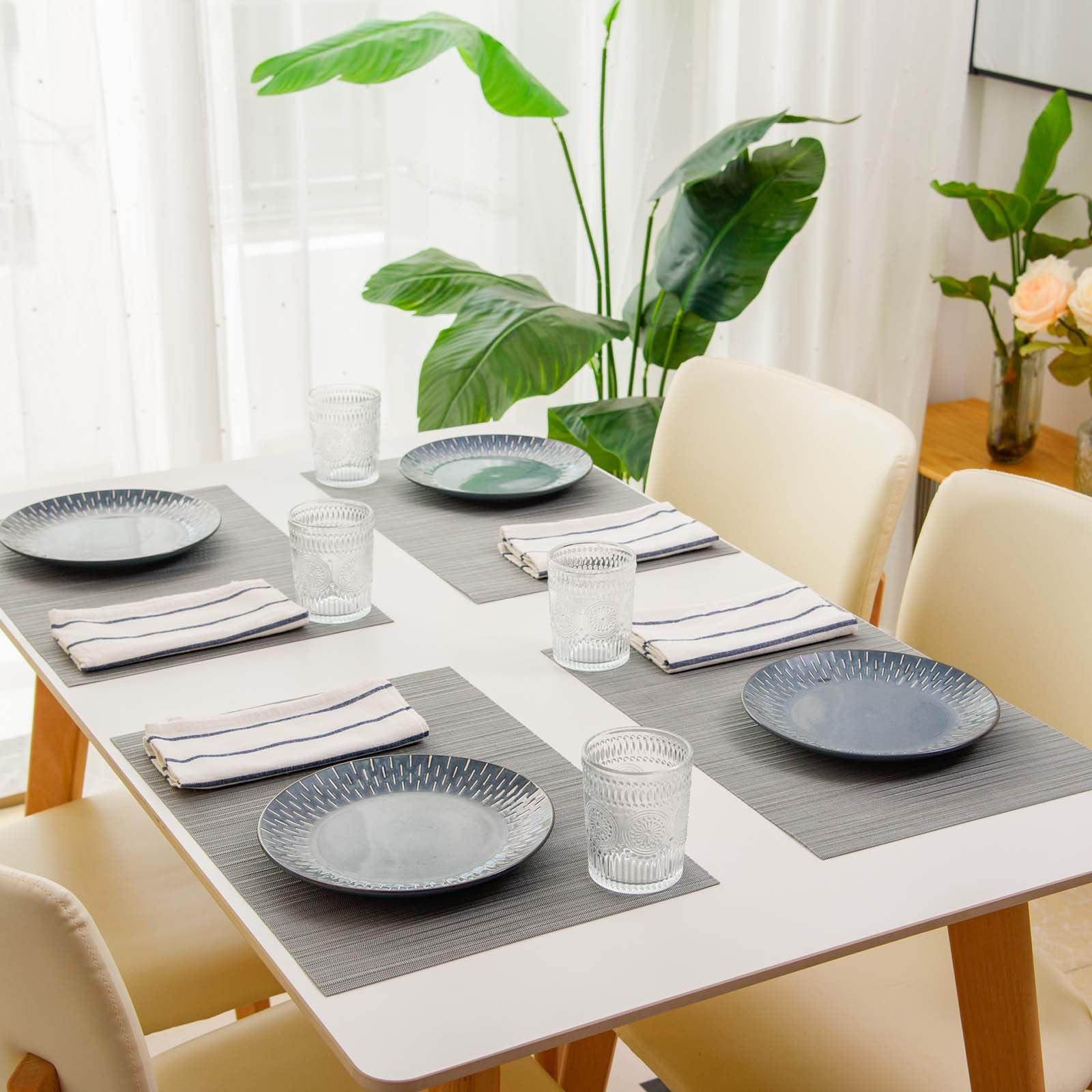 FunWheat Juego de 8 manteles individuales de vinilo lavables para mesa de comedor, manteles individuales de plástico duradero tejido de 12 x 18 pulgadas, fácil de limpiar, uso en interiores y
