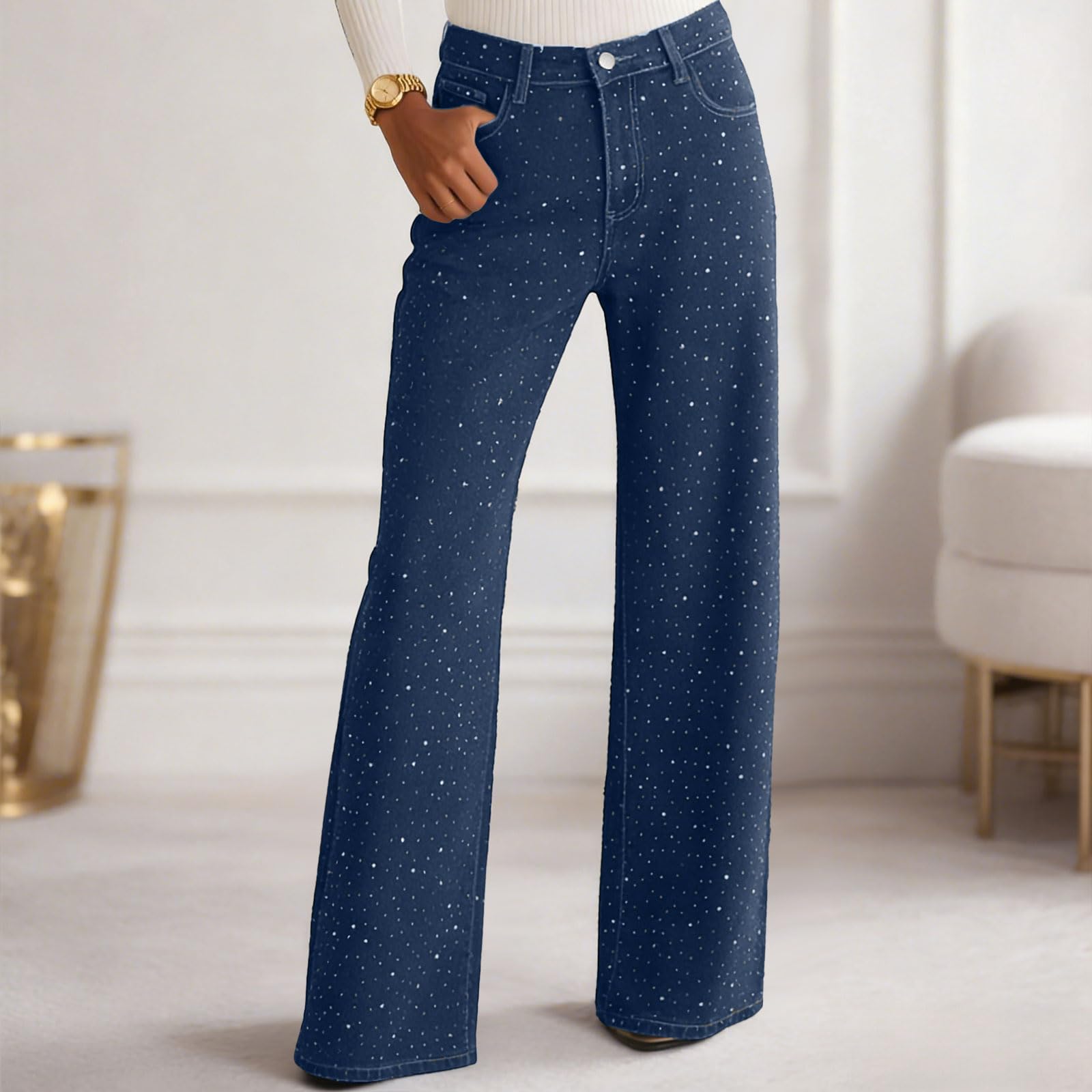 Vaqueros Rectos Mujer Pantalones Vaqueros Relajados De Pierna Ancha para Mujer Elásticos Campana Pantalones Ajustados para Cintura Alta Aspecto Desgastado Efecto De Lavado